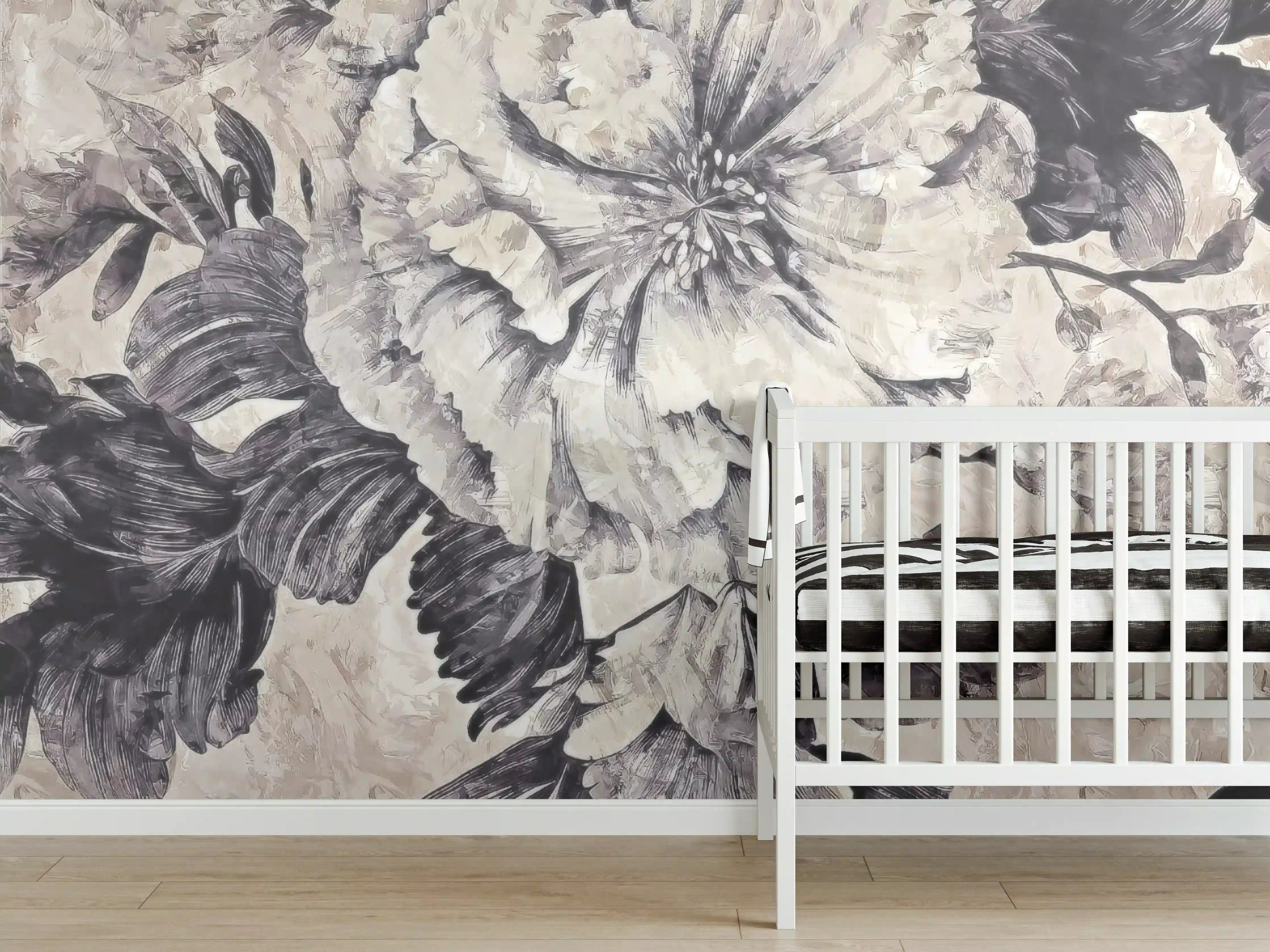 Babyzimmer Wandgestaltung - Beige Blumenmuster Textur