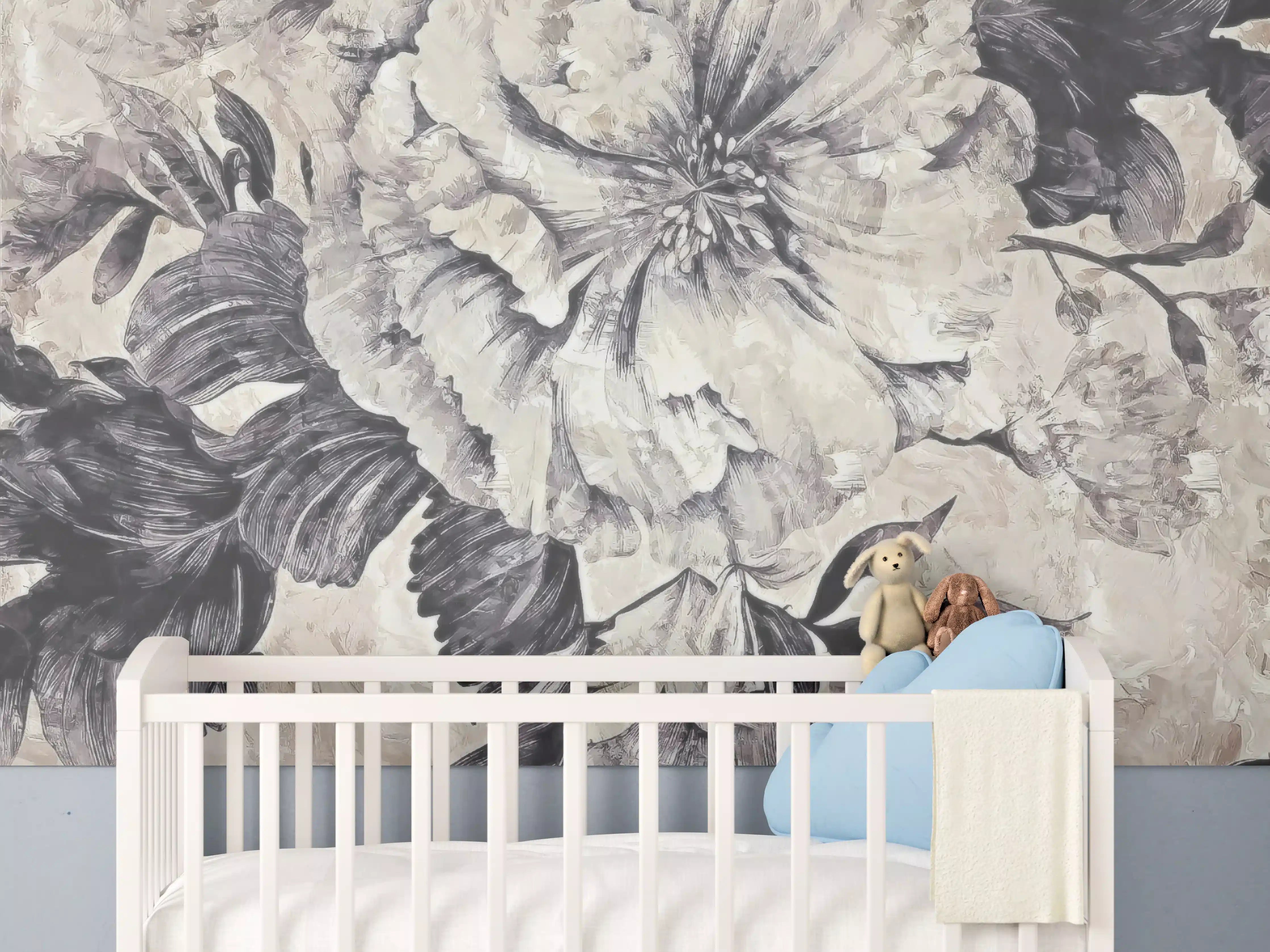 Babyzimmer Wandgestaltung - Beige Blumenmuster Textur
