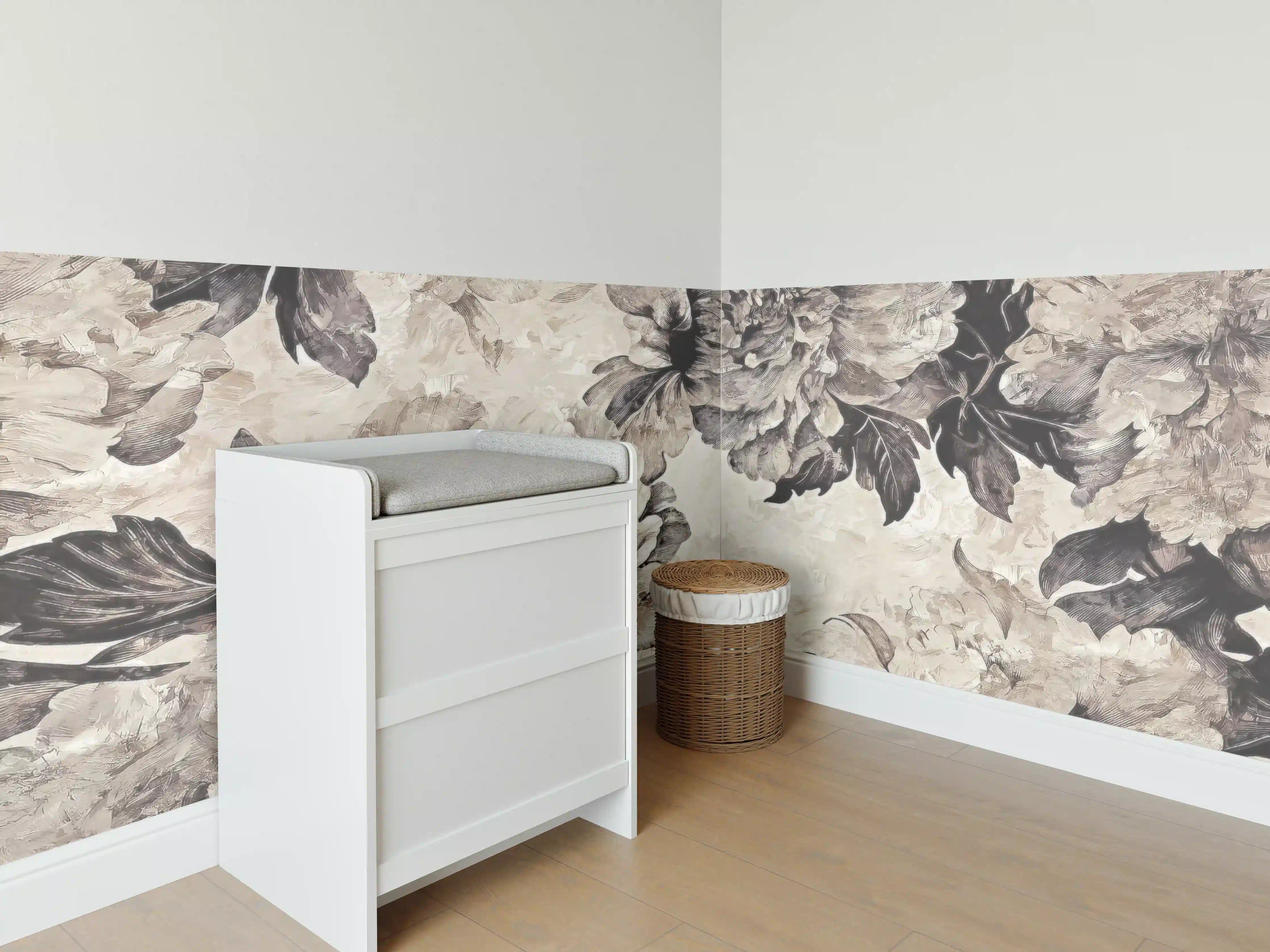 Babyzimmer Wandgestaltung - Beige Blumenpanorama Kunstwerk