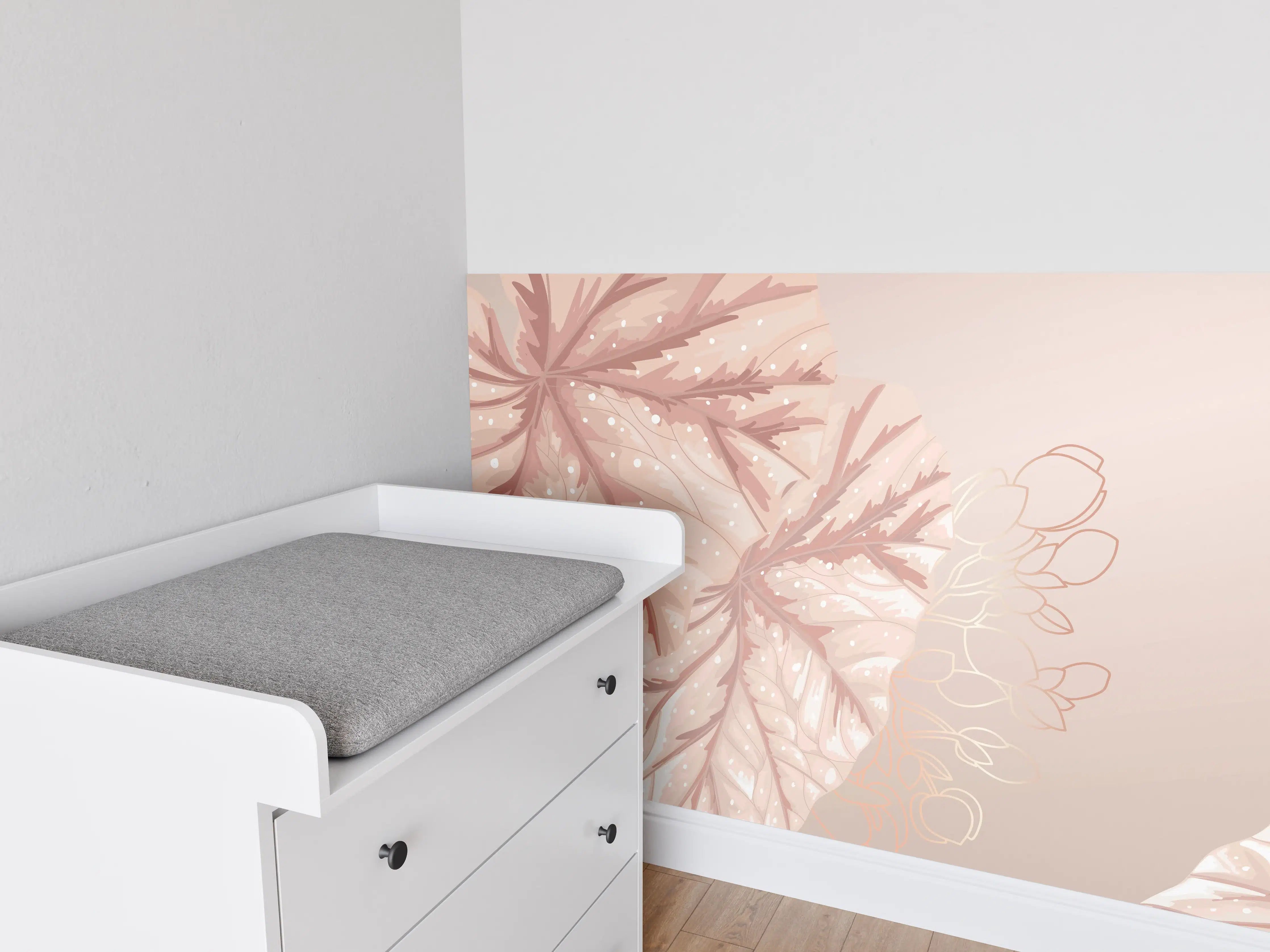 Babyzimmer Wandgestaltung - Beige Design Blattmuster