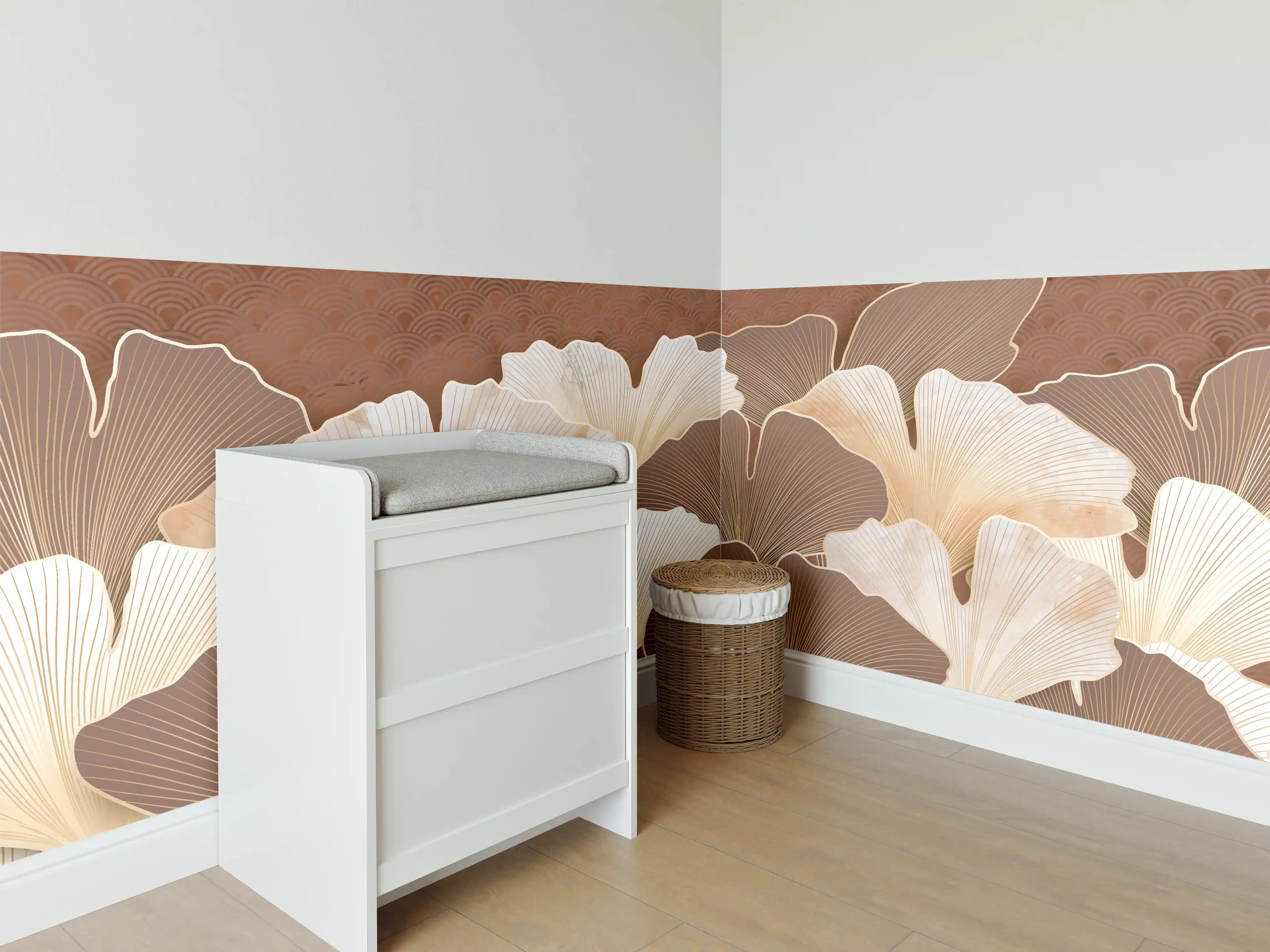 Babyzimmer Wandgestaltung - Beige Ginkgo Blattmuster