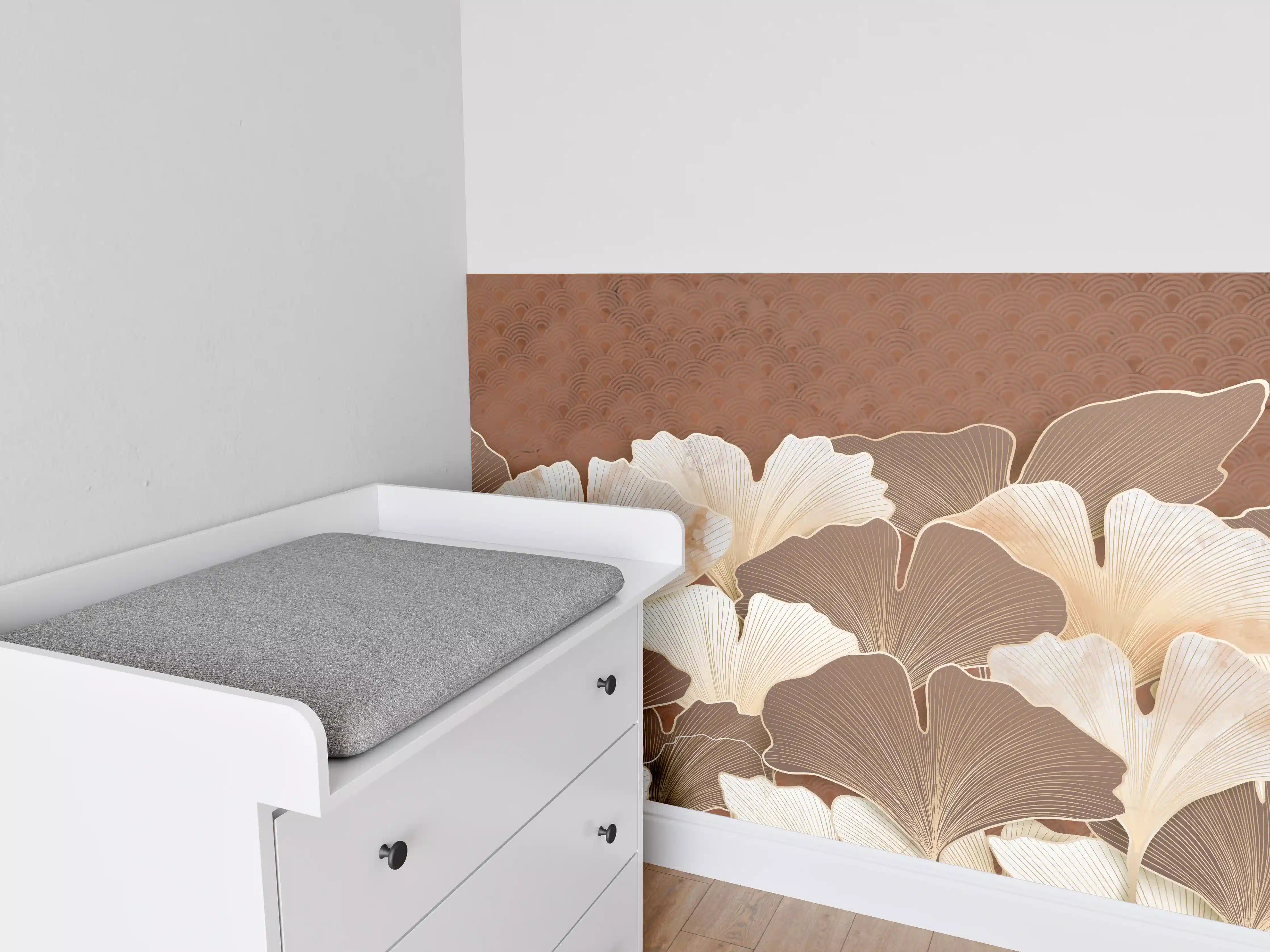 Babyzimmer Wandgestaltung - Beige Ginkgo Blattmuster