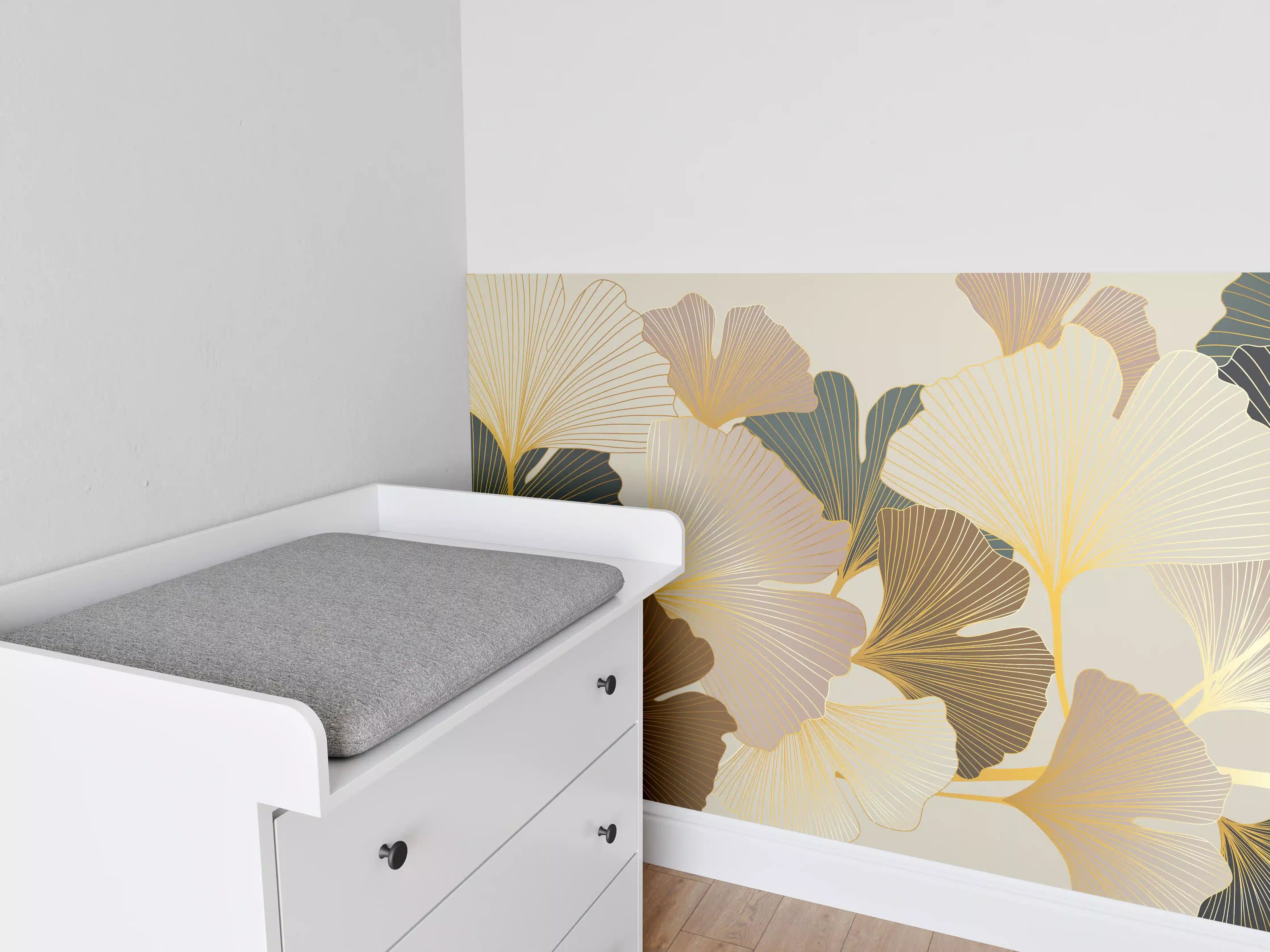 Babyzimmer Wandgestaltung - Beige Ginkgo Blattmuster Tapete