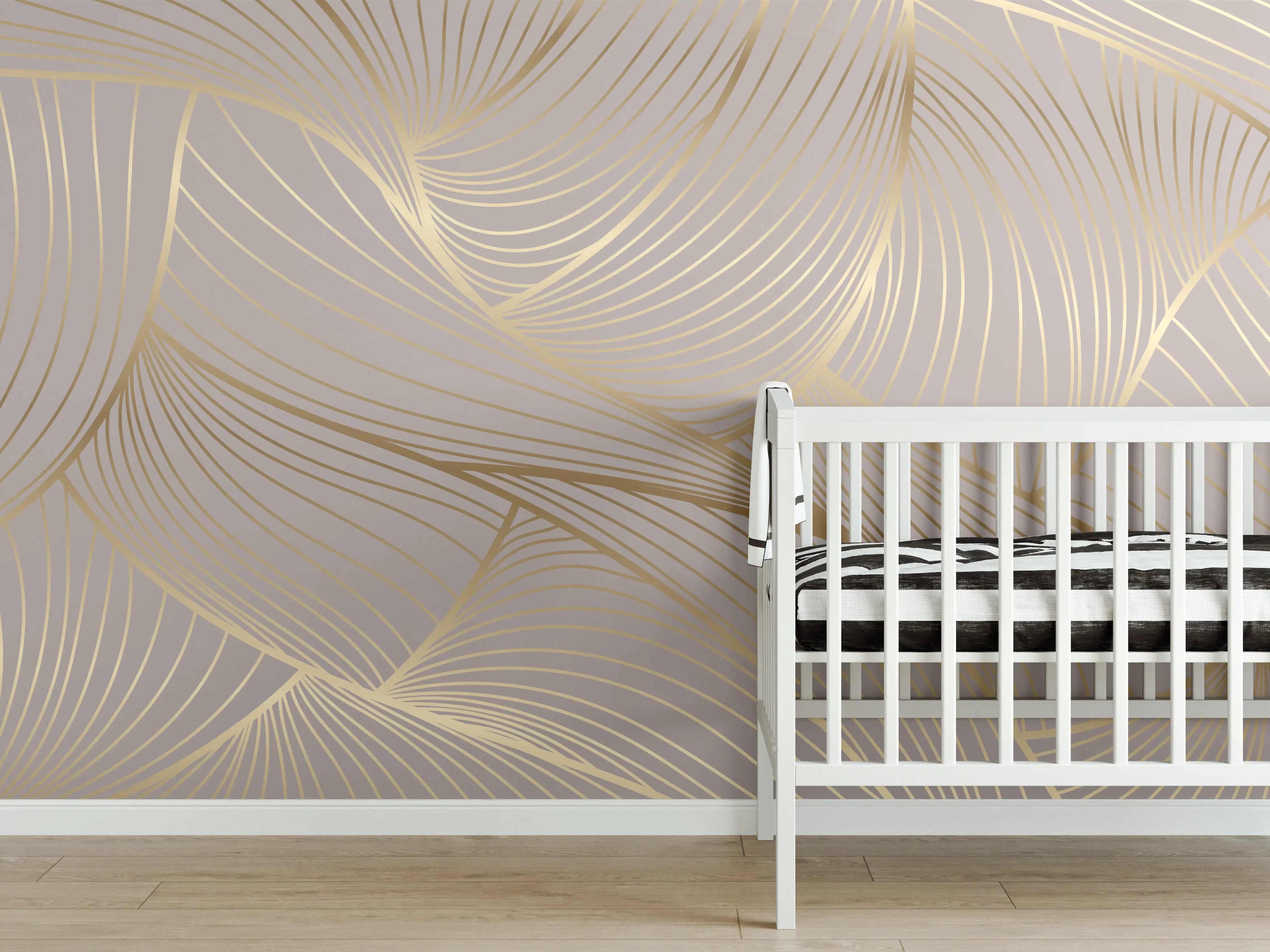 Babyzimmer Wandgestaltung - Beige-Goldene Linien Muster