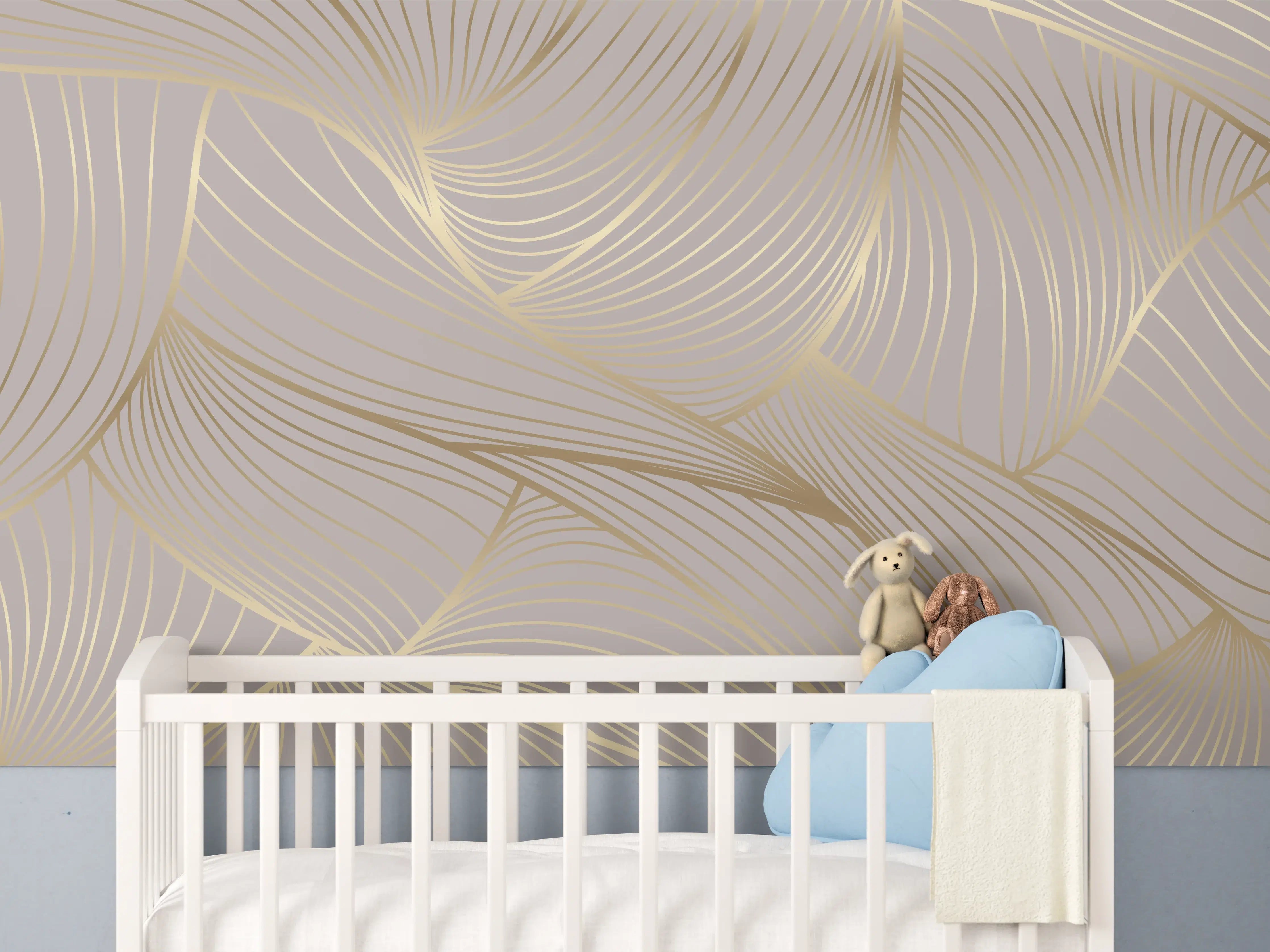 Babyzimmer Wandgestaltung - Beige-Goldene Linien Muster