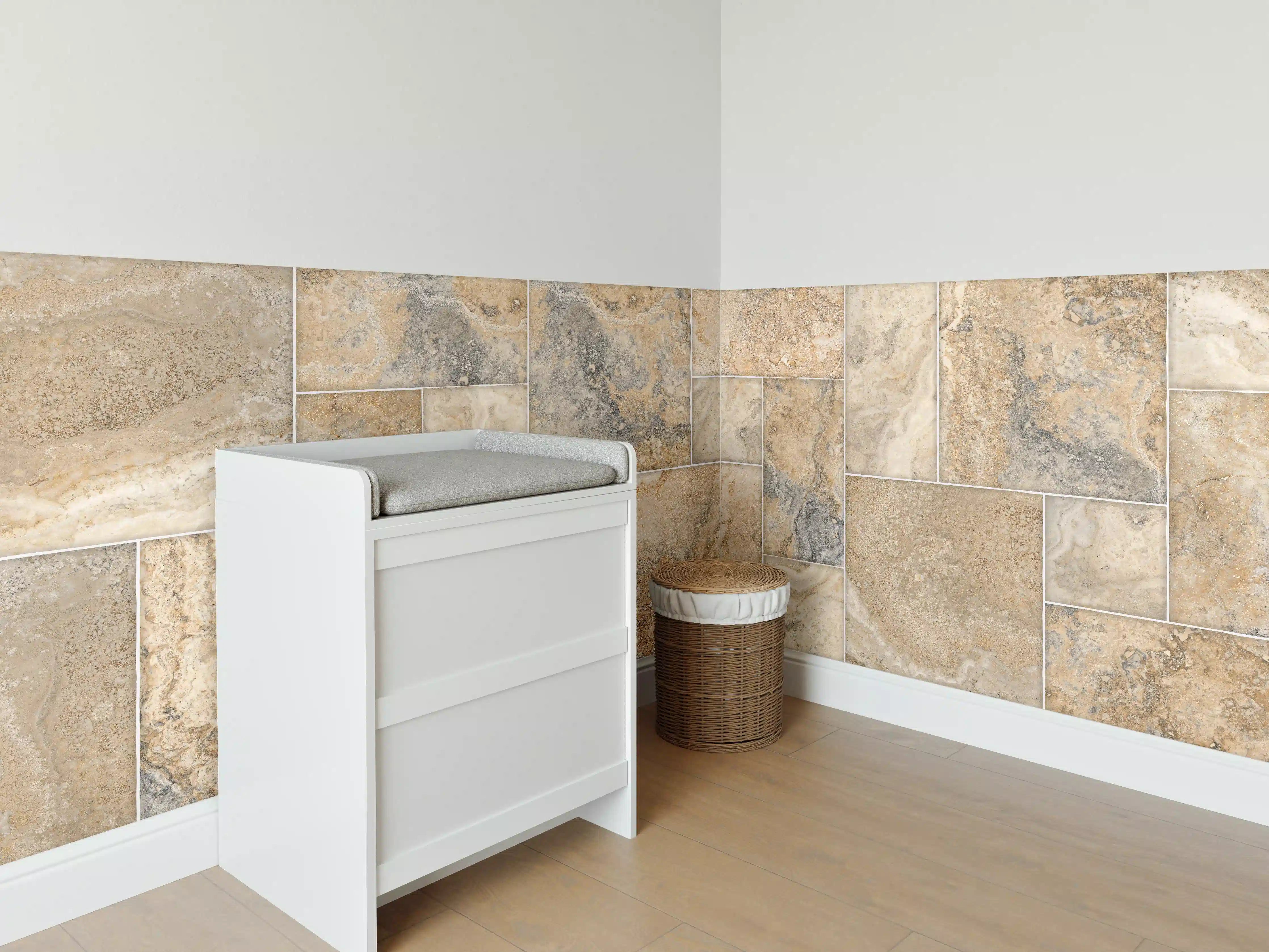 Babyzimmer Wandgestaltung - Beige Naturstein Wandtextur