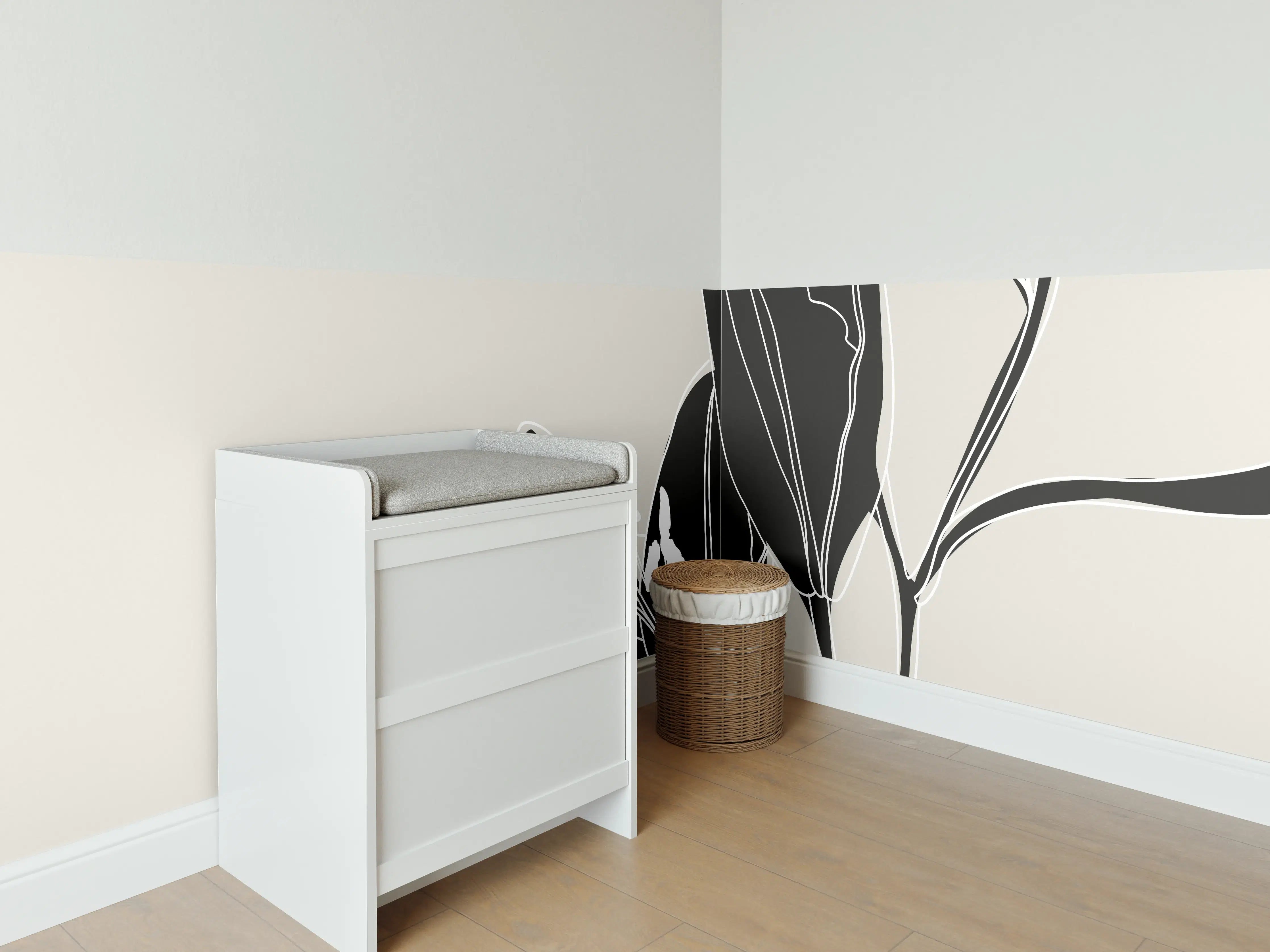 Babyzimmer Wandgestaltung - Beige Schwarze Lilien Lineart