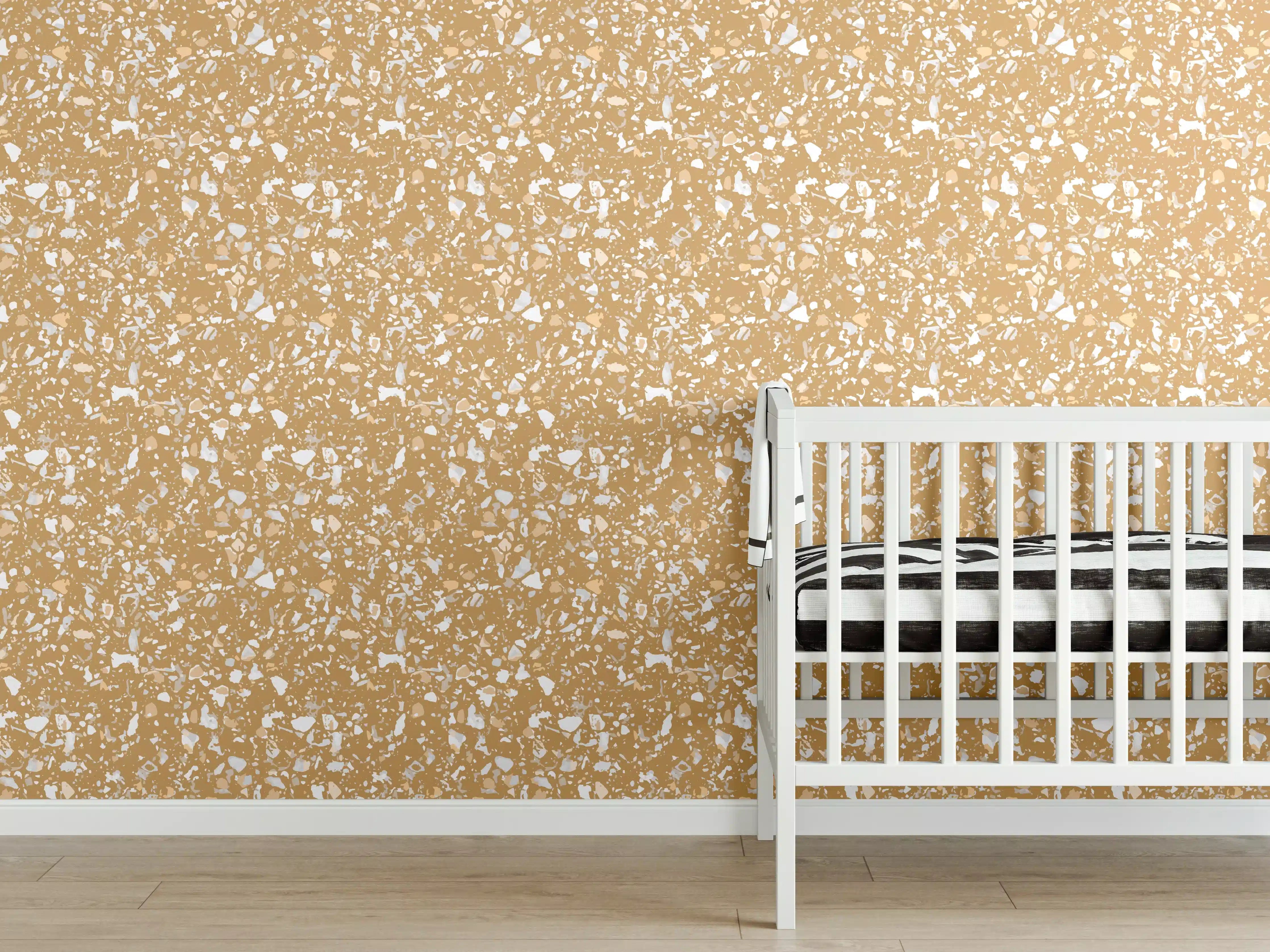 Babyzimmer Wandgestaltung - Beige Terrazzoboden mit Ocker-Tönen