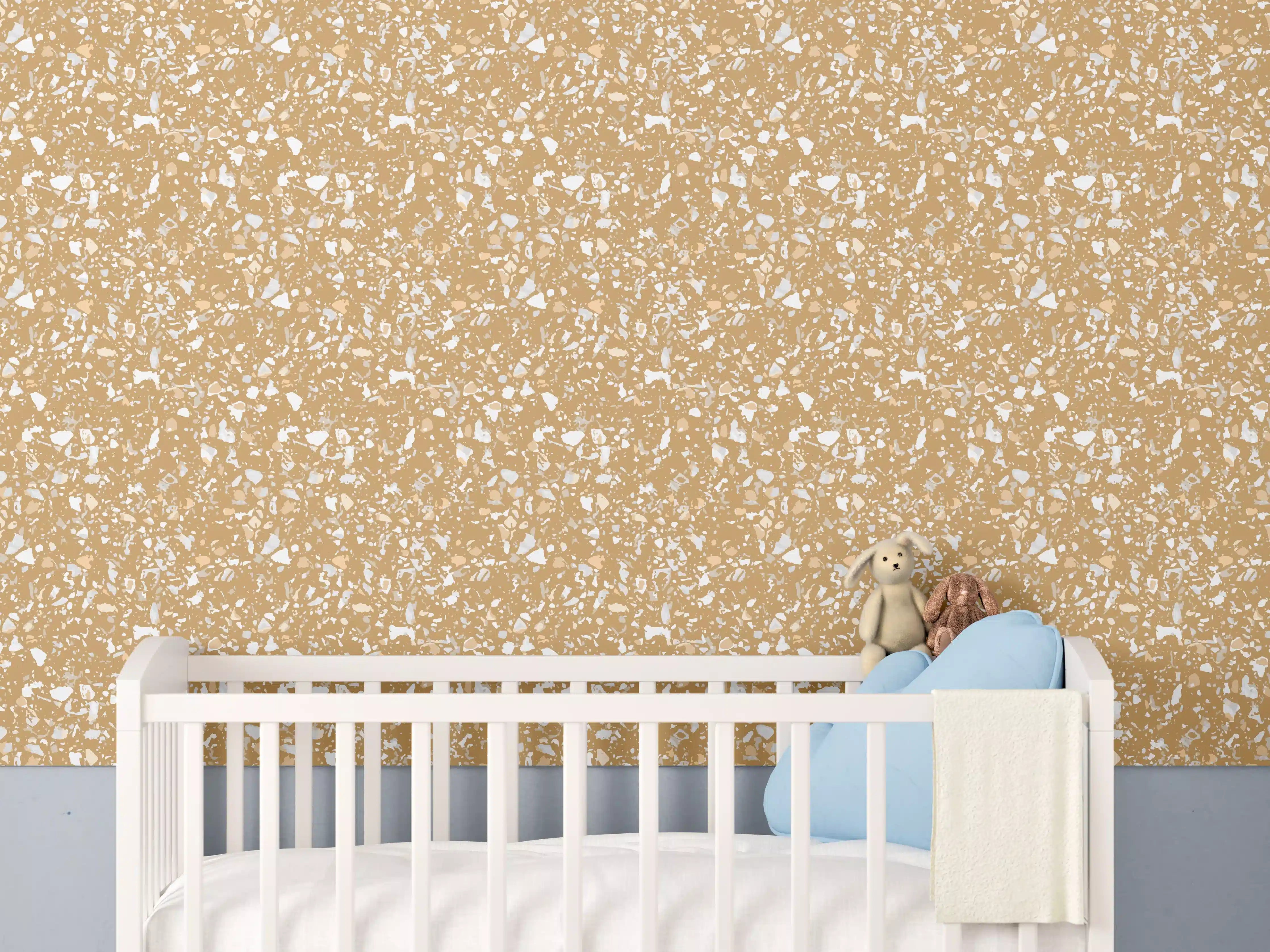 Babyzimmer Wandgestaltung - Beige Terrazzoboden mit Ocker-Tönen