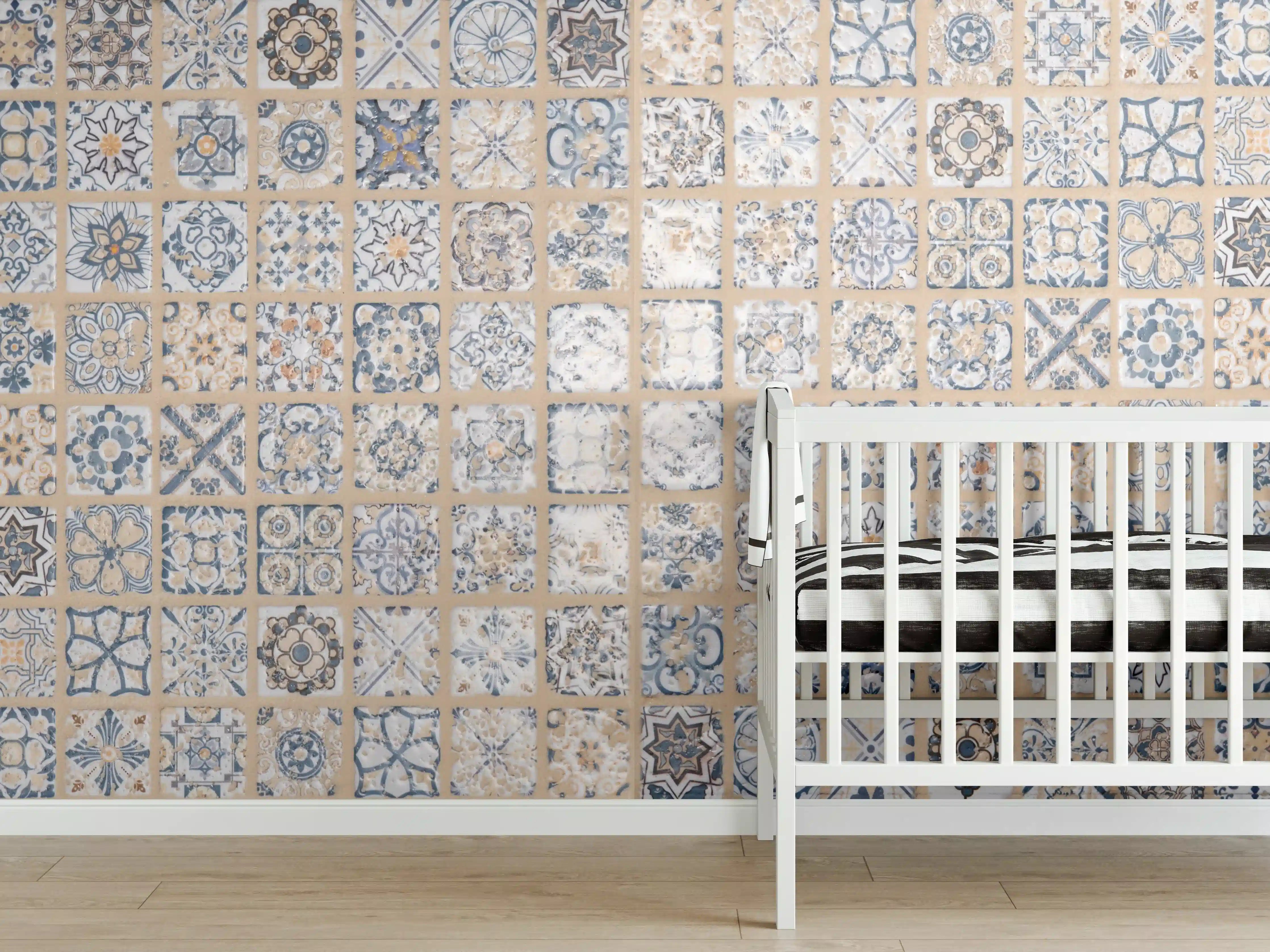 Babyzimmer Wandgestaltung - Beige-blau Vintage Mosaik