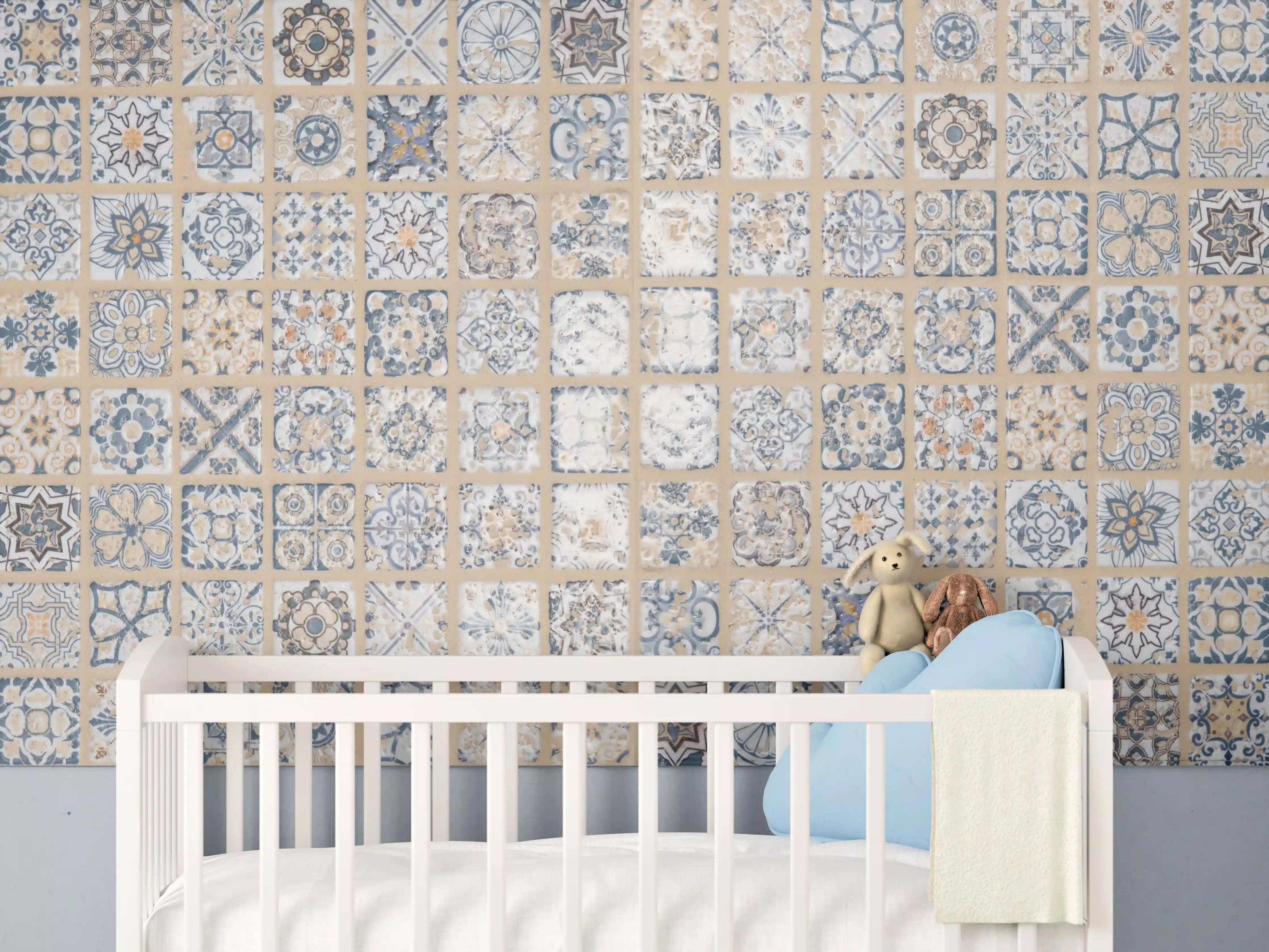 Babyzimmer Wandgestaltung - Beige-blau Vintage Mosaik