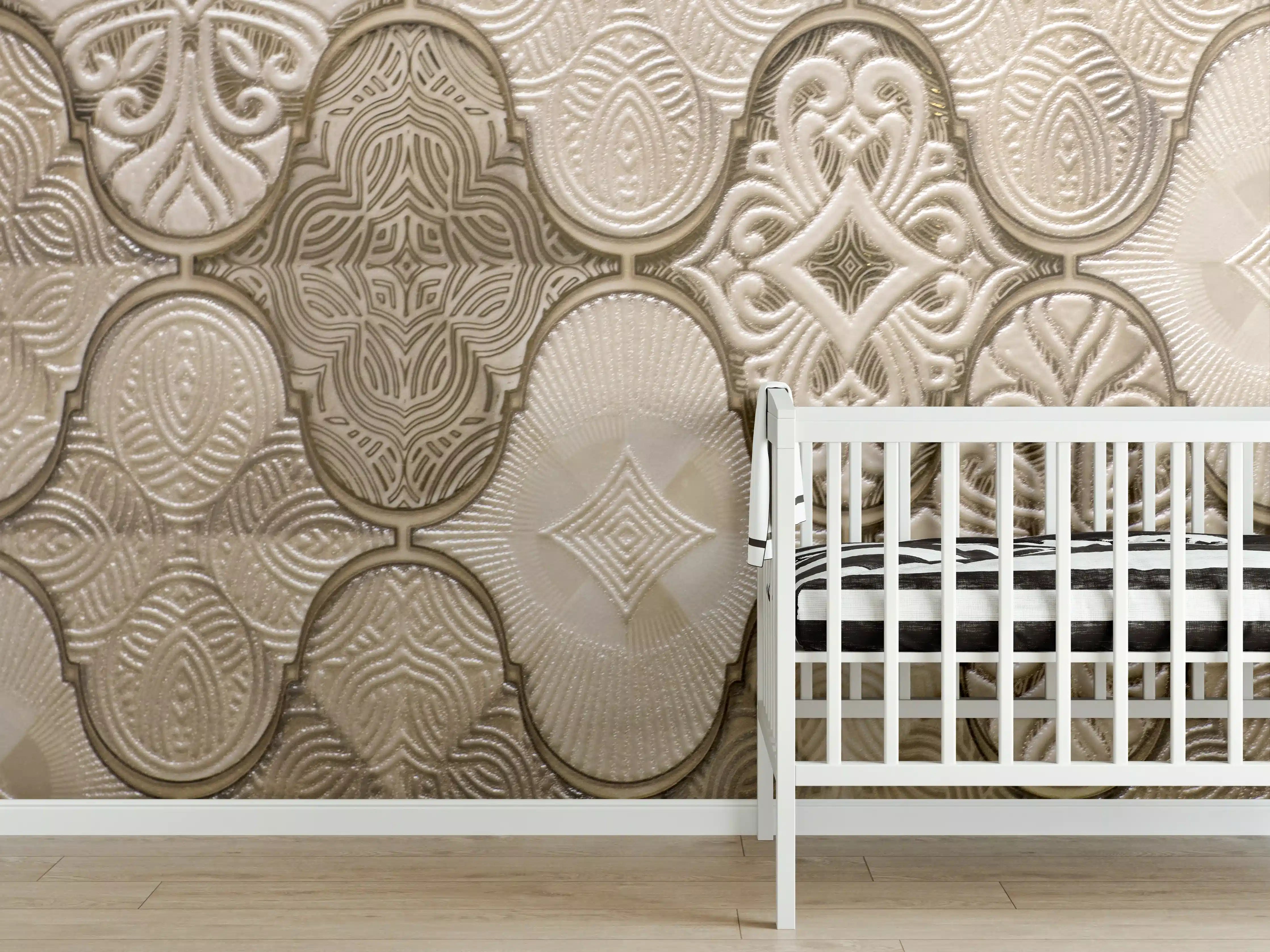 Babyzimmer Wandgestaltung - Beige und Goldene Ornamentale Wandgestaltung