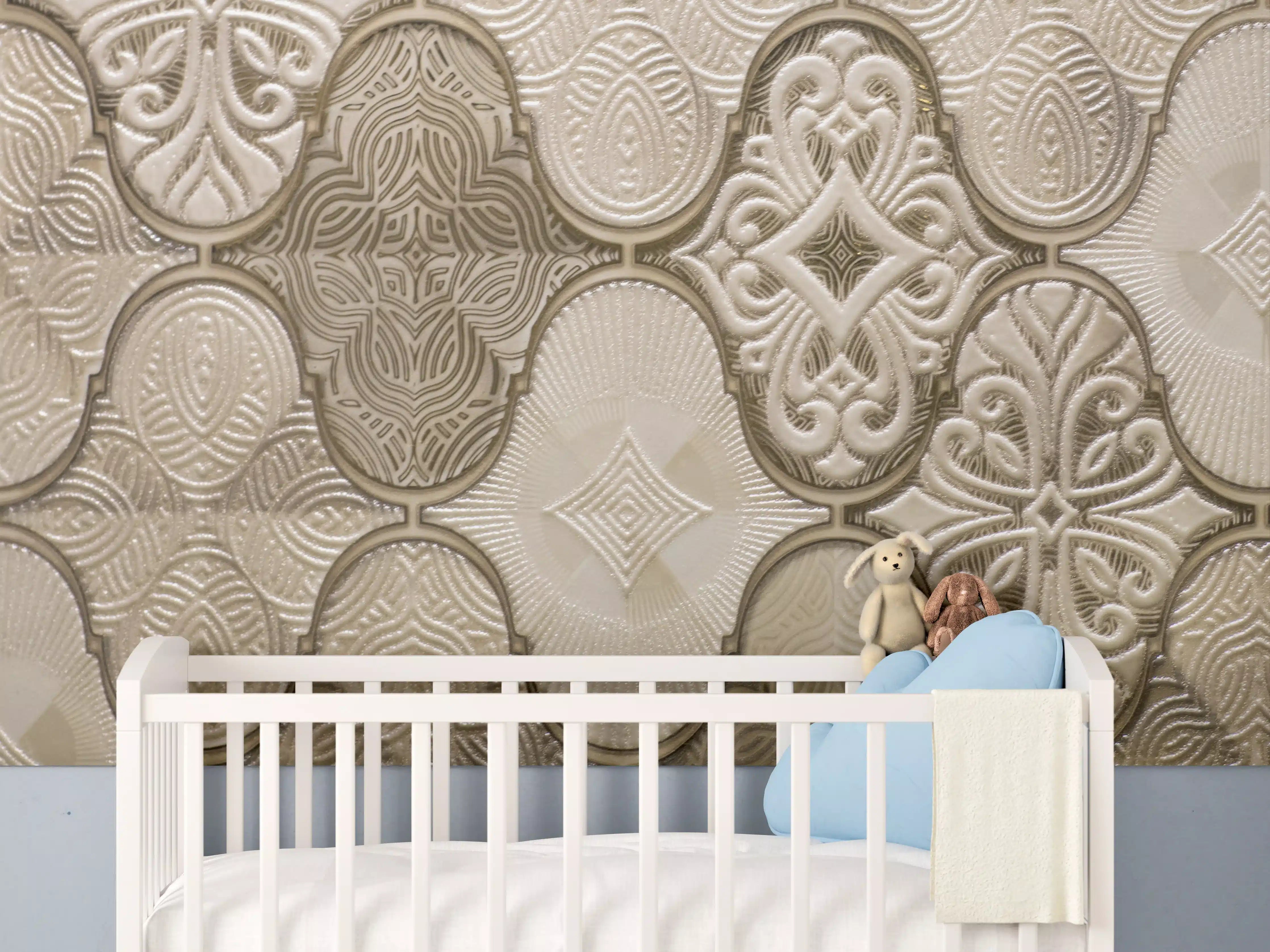 Babyzimmer Wandgestaltung - Beige und Goldene Ornamentale Wandgestaltung