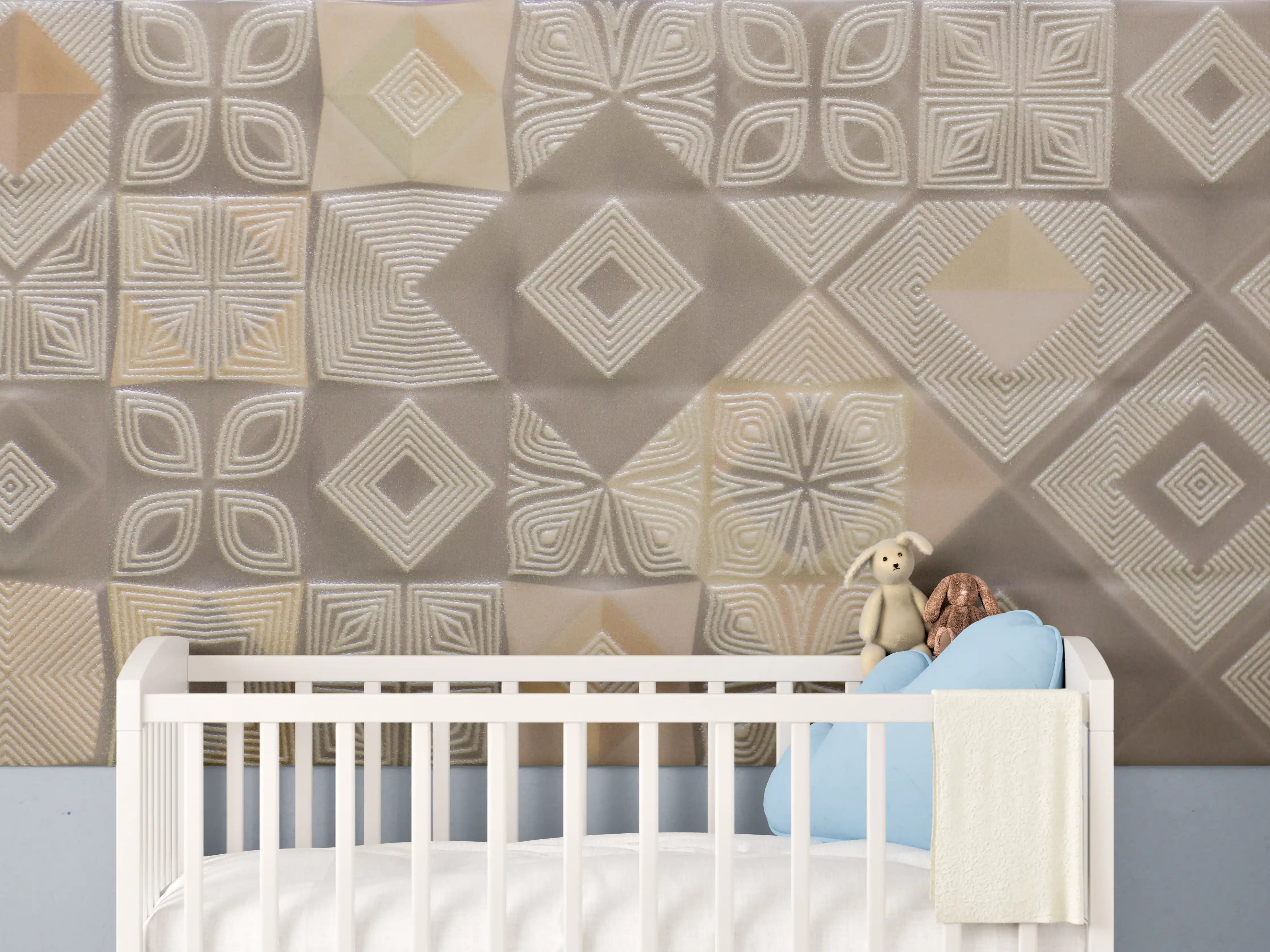 Babyzimmer Wandgestaltung - Beige und Grau Mustertapete mit geometrischen Designs
