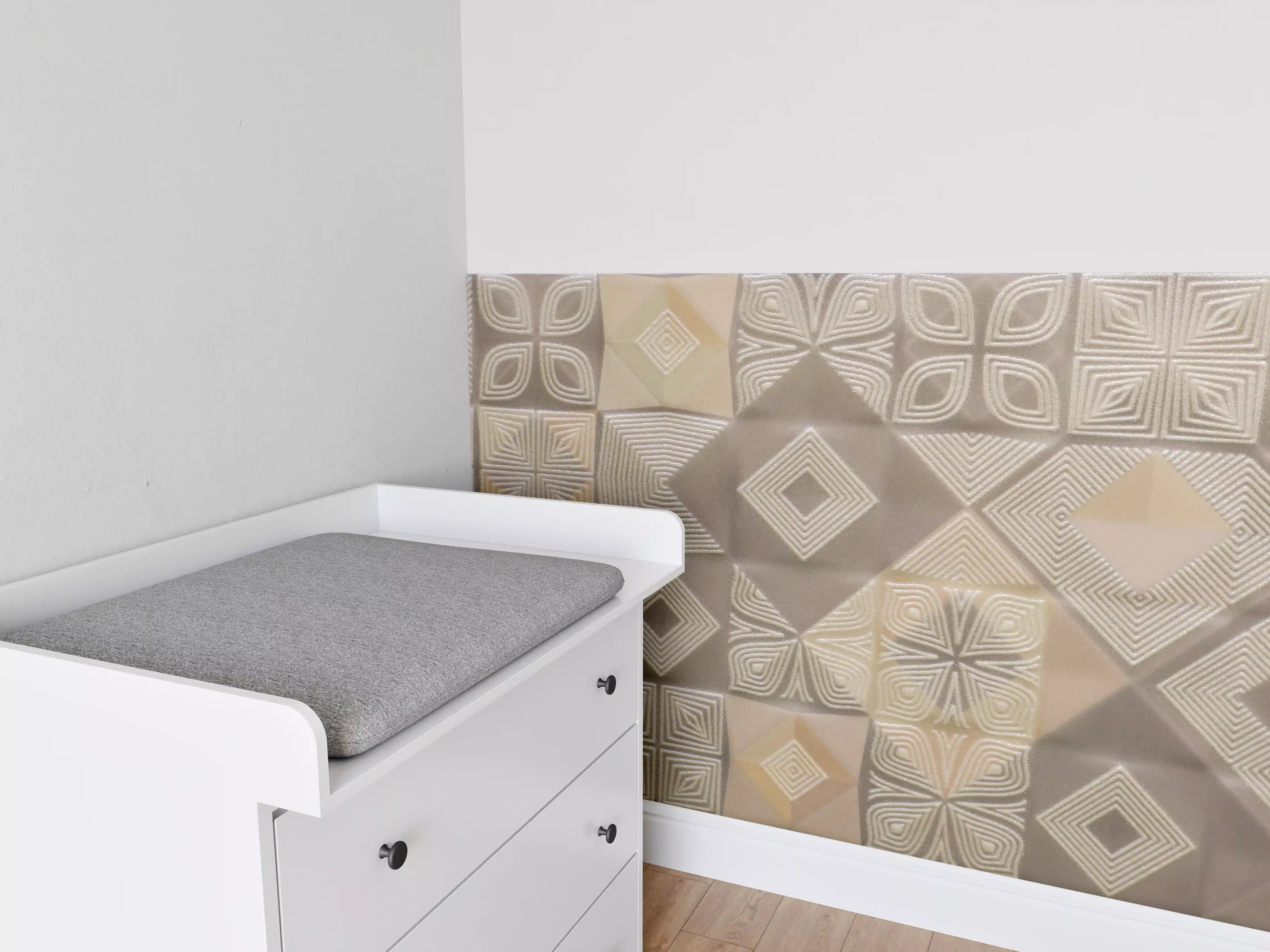 Babyzimmer Wandgestaltung - Beige und Grau Mustertapete mit geometrischen Designs