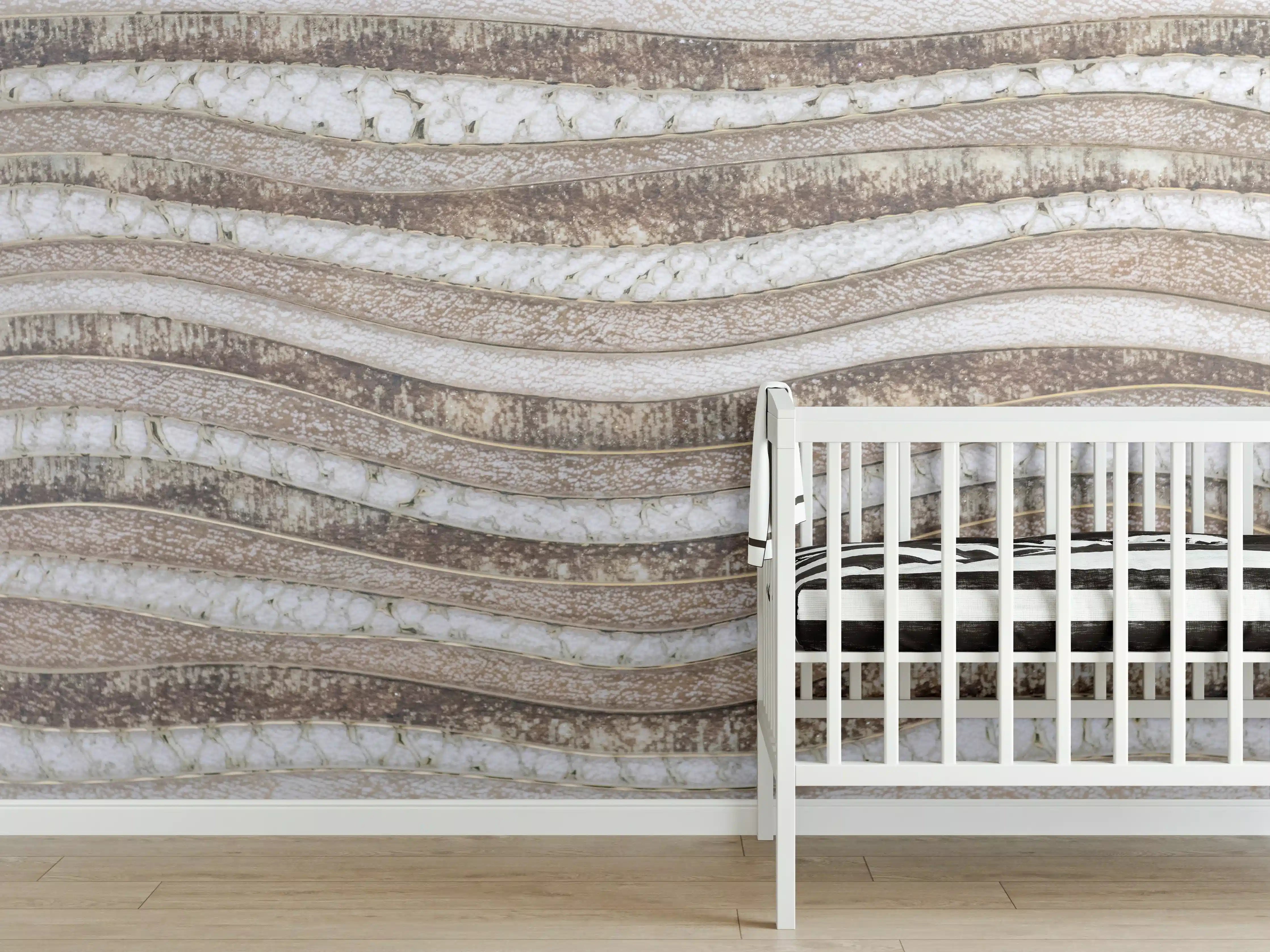 Babyzimmer Wandgestaltung - Beige-weiße Marmor-Struktur mit Wellenmuster