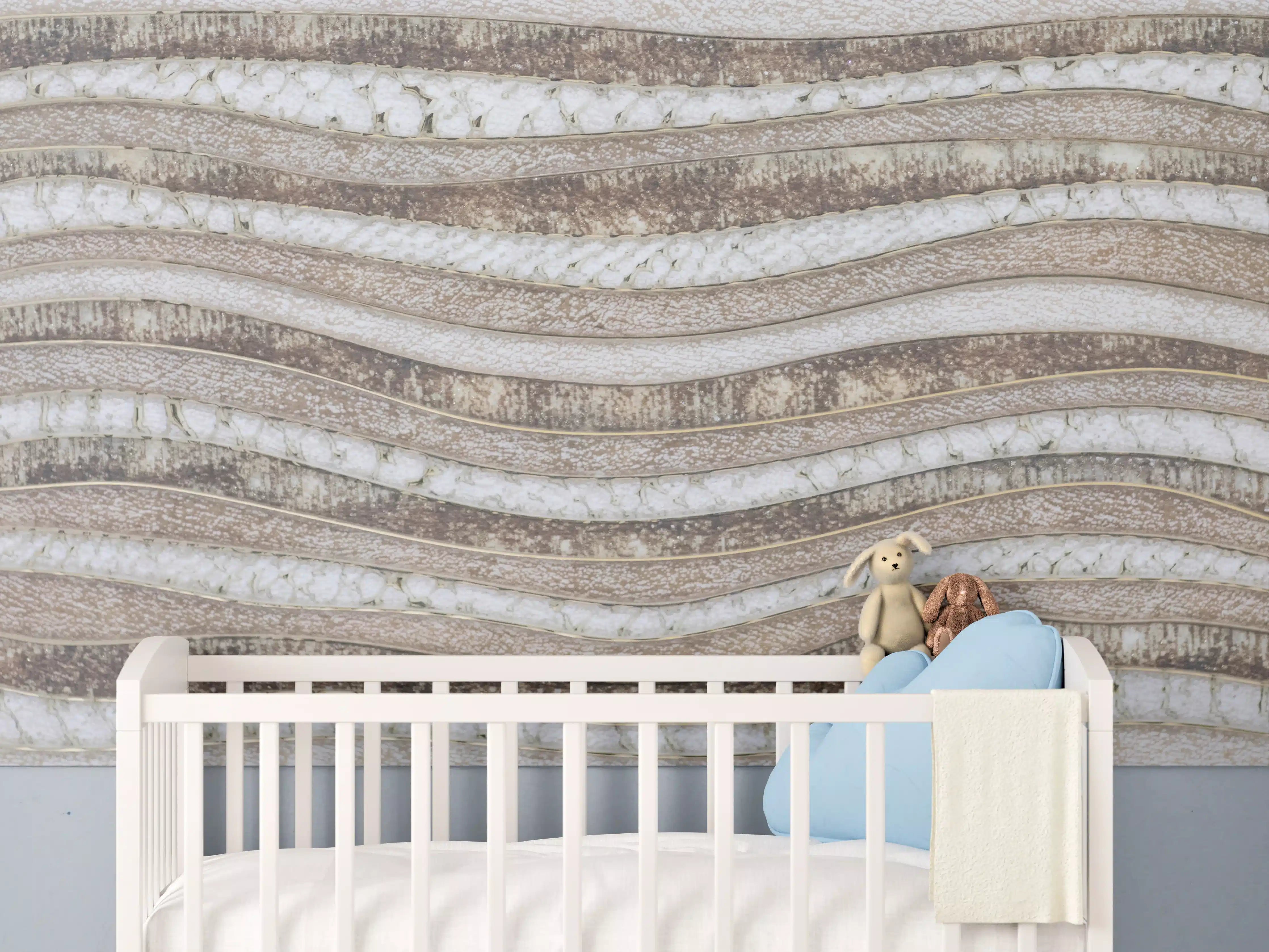 Babyzimmer Wandgestaltung - Beige-weiße Marmor-Struktur mit Wellenmuster