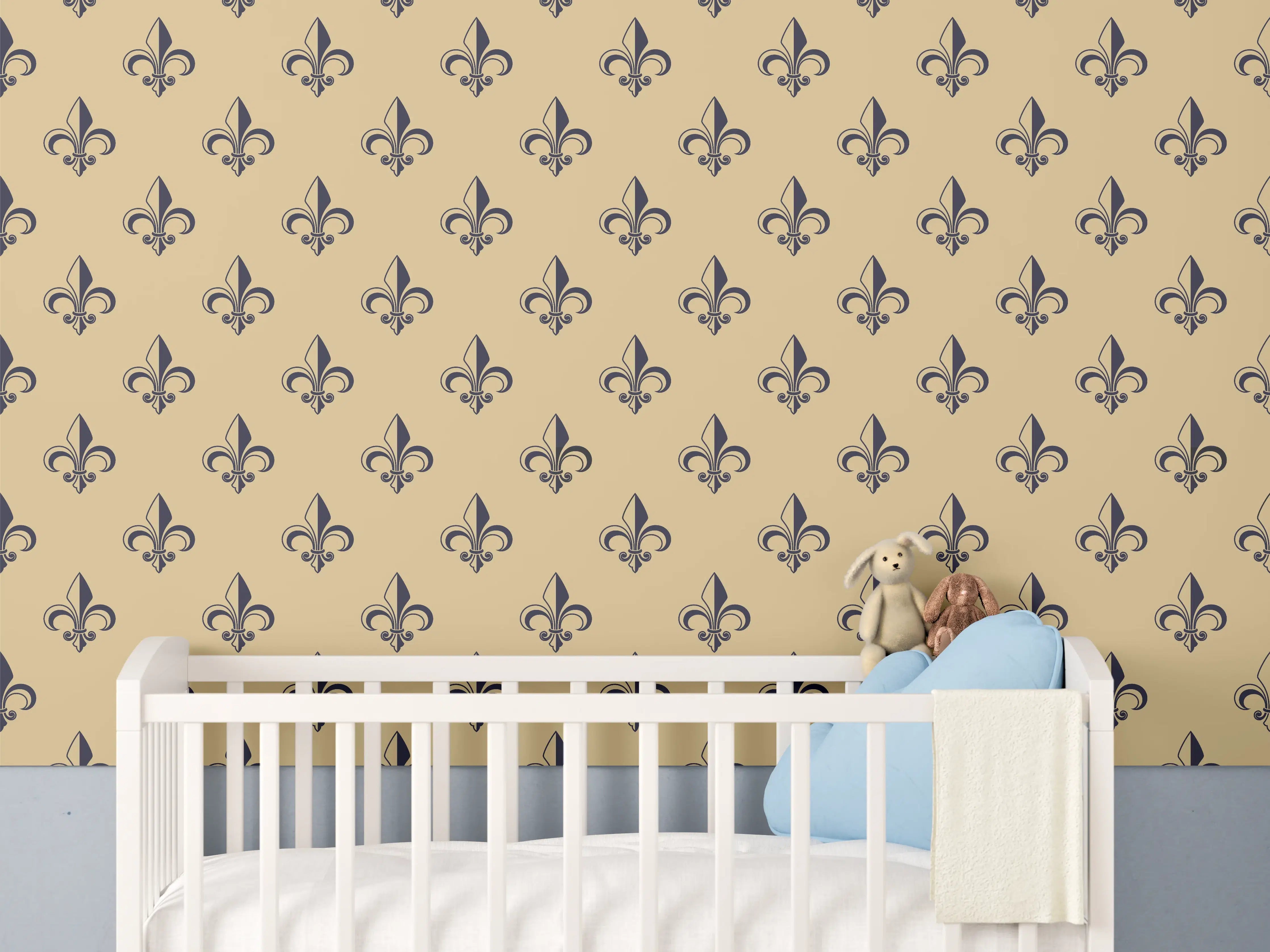 Babyzimmer Wandgestaltung - Beiges Fleur-de-Lis Muster