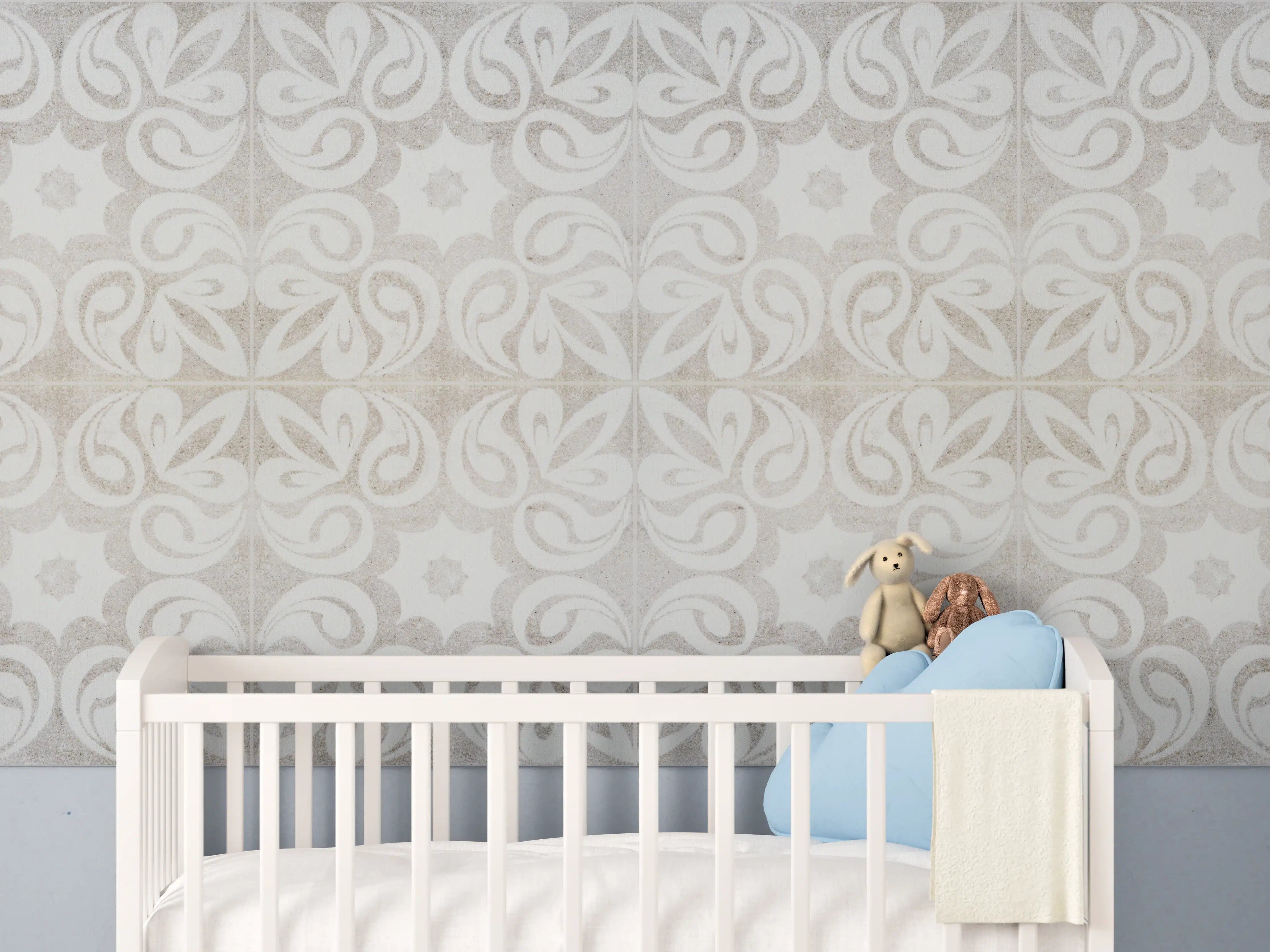 Babyzimmer Wandgestaltung - Beiges quadratisches Mosaikmotiv