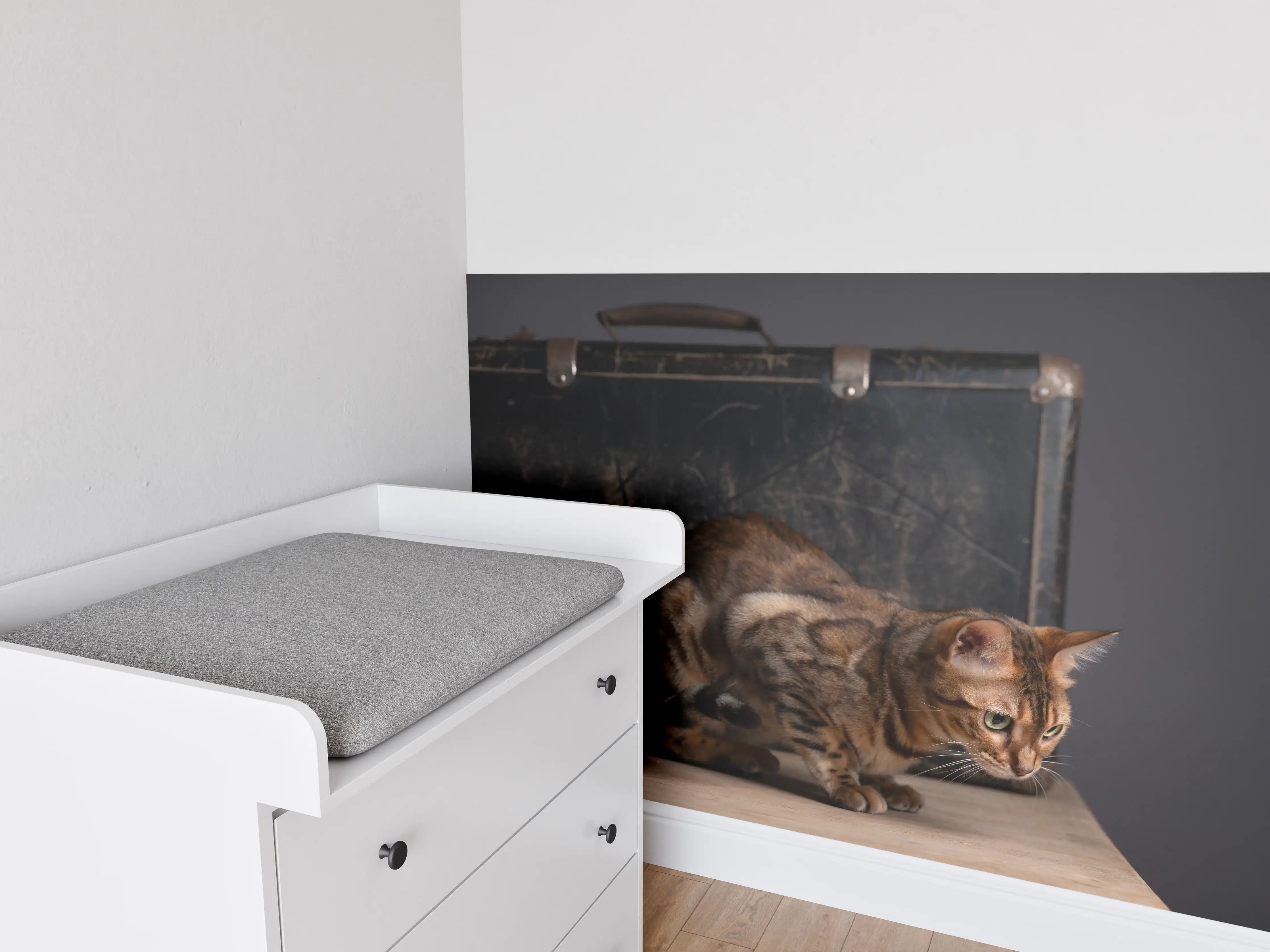 Babyzimmer Wandgestaltung - Bengalkatze auf Holztisch