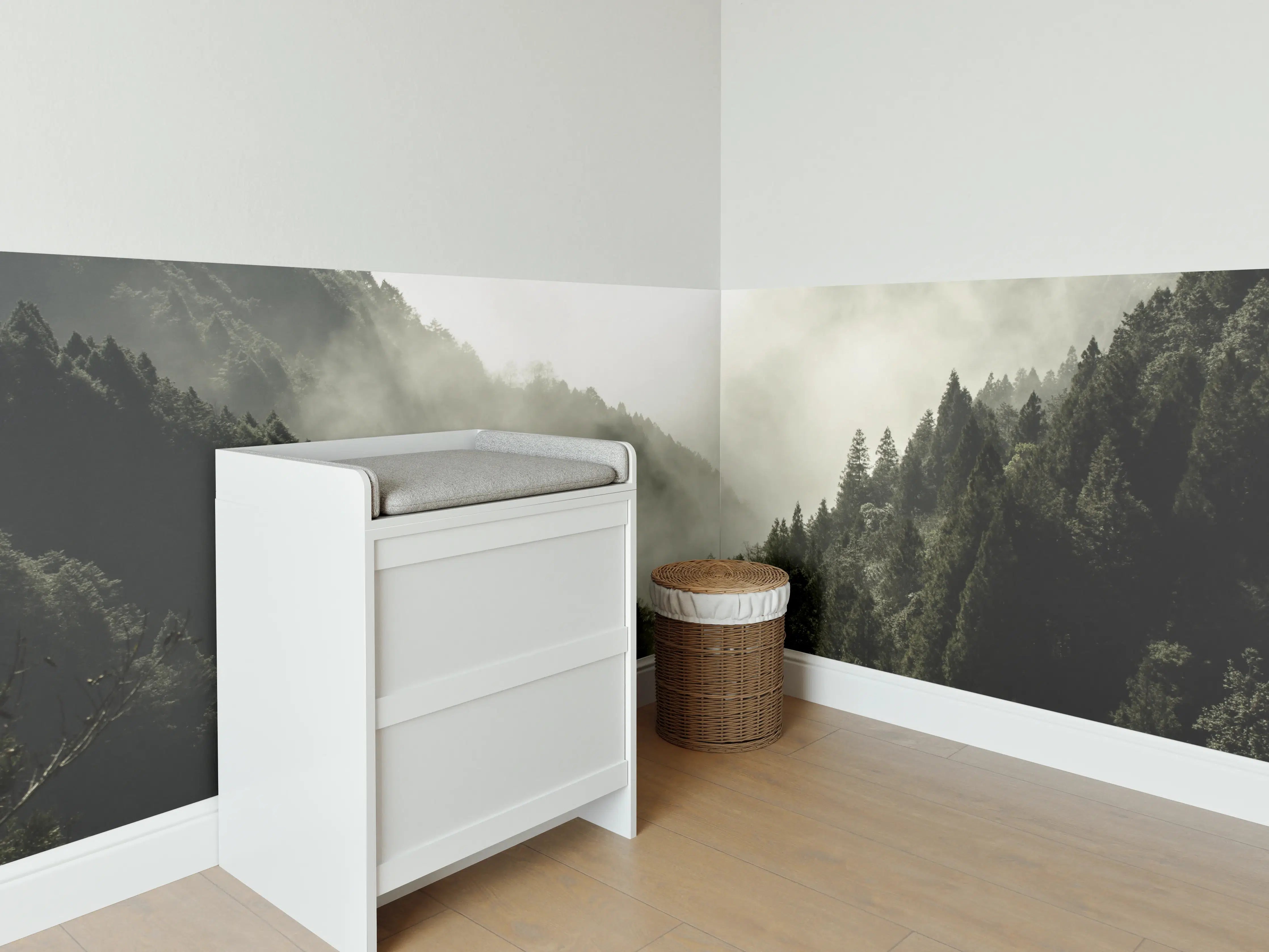 Babyzimmer Wandgestaltung - Berg bedeckt in Nebel und Wolken