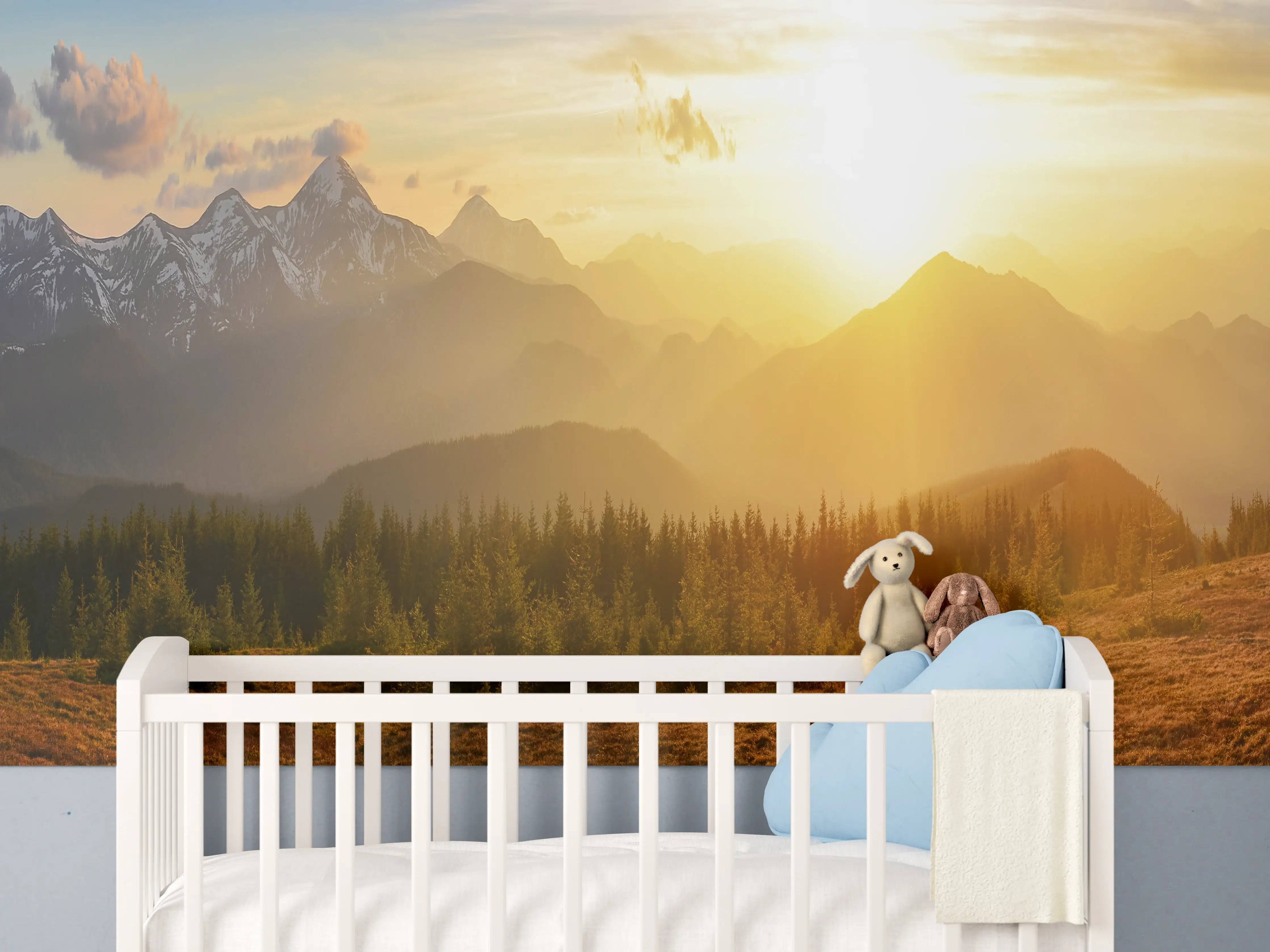 Babyzimmer Wandgestaltung - Berge im Sonnenuntergang