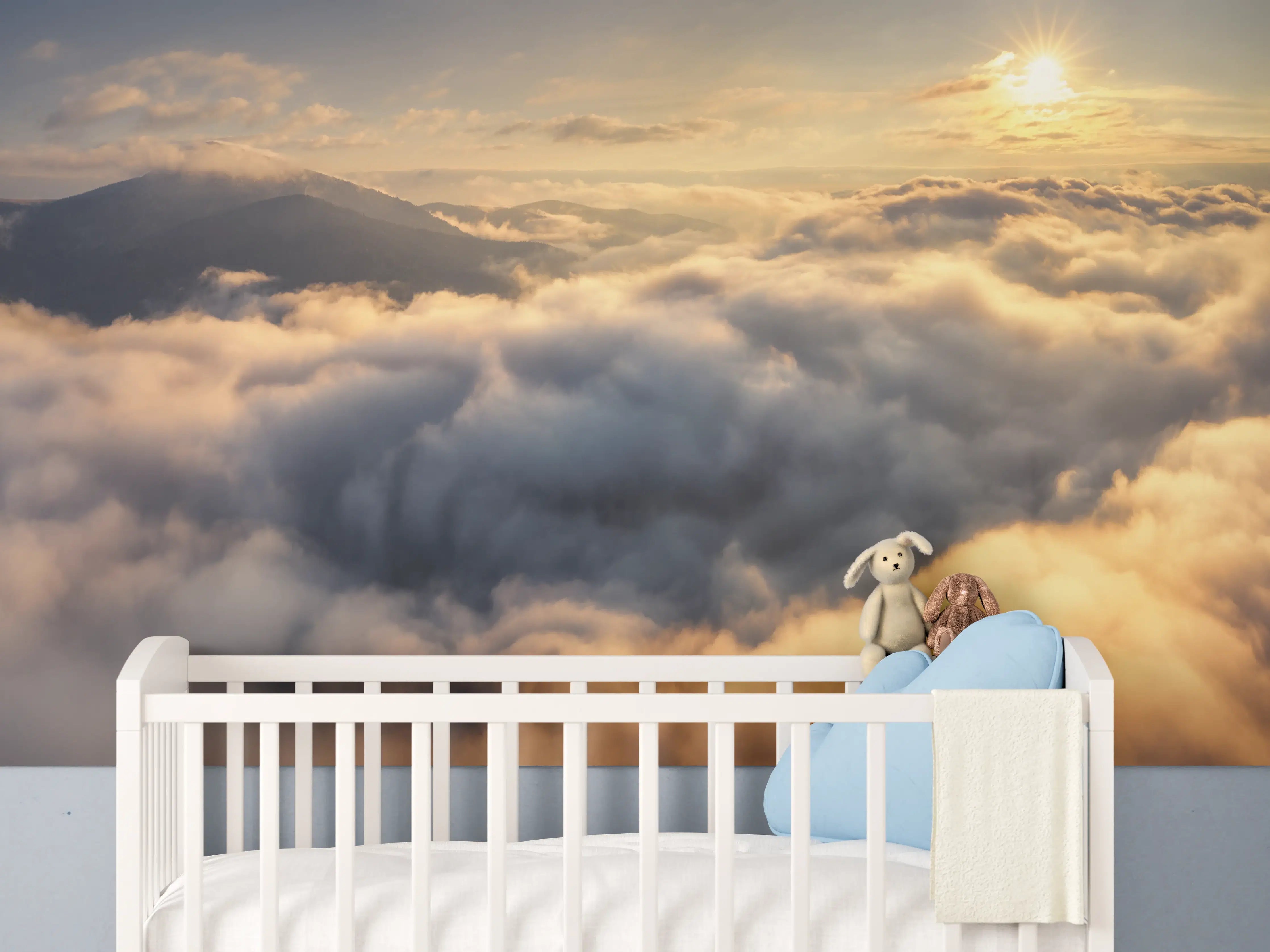 Babyzimmer Wandgestaltung - Berge in Wolken bei Sonnenaufgang  -  Peru