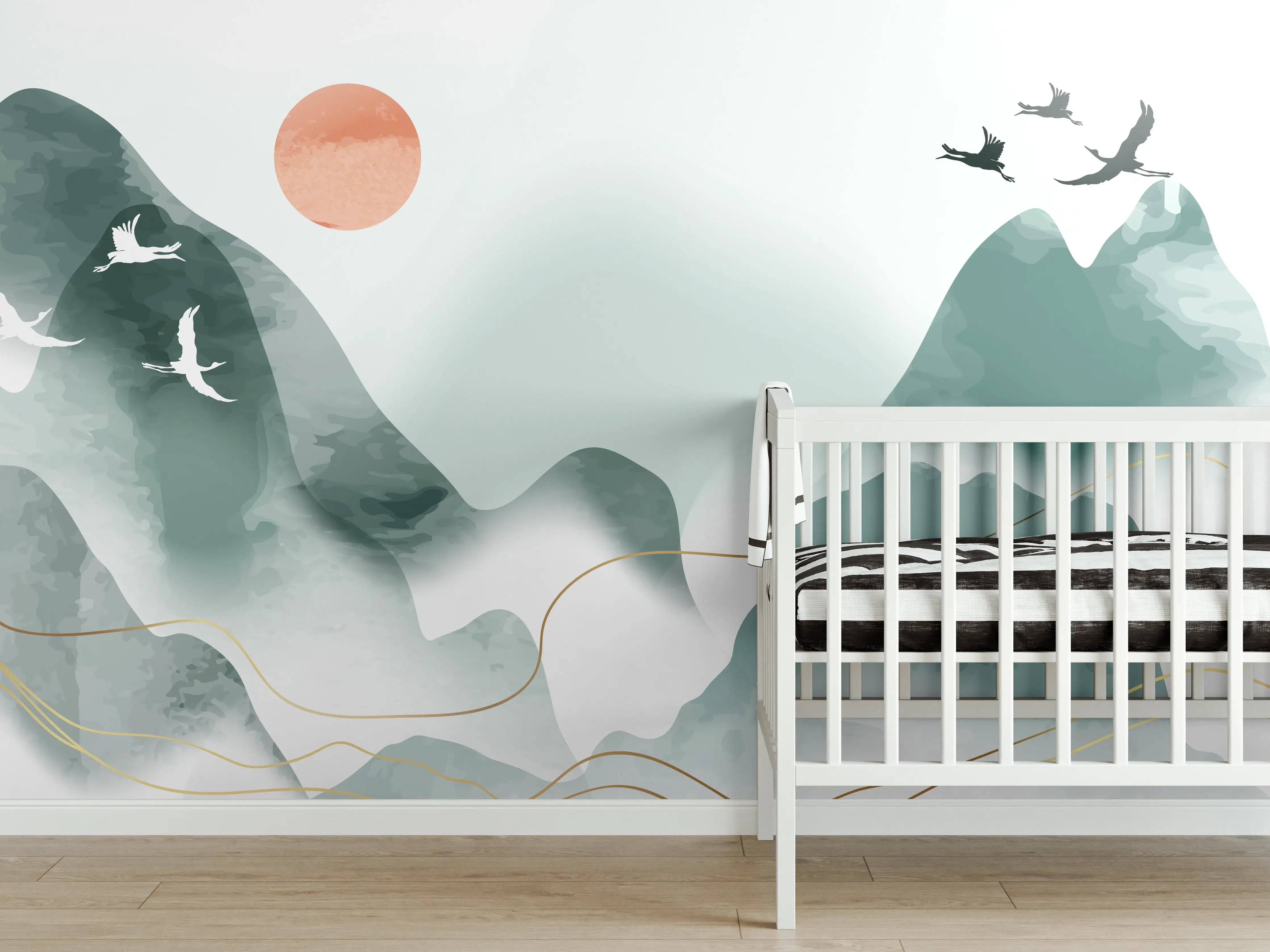 Babyzimmer Wandgestaltung - Berghorizont mit Abendrot