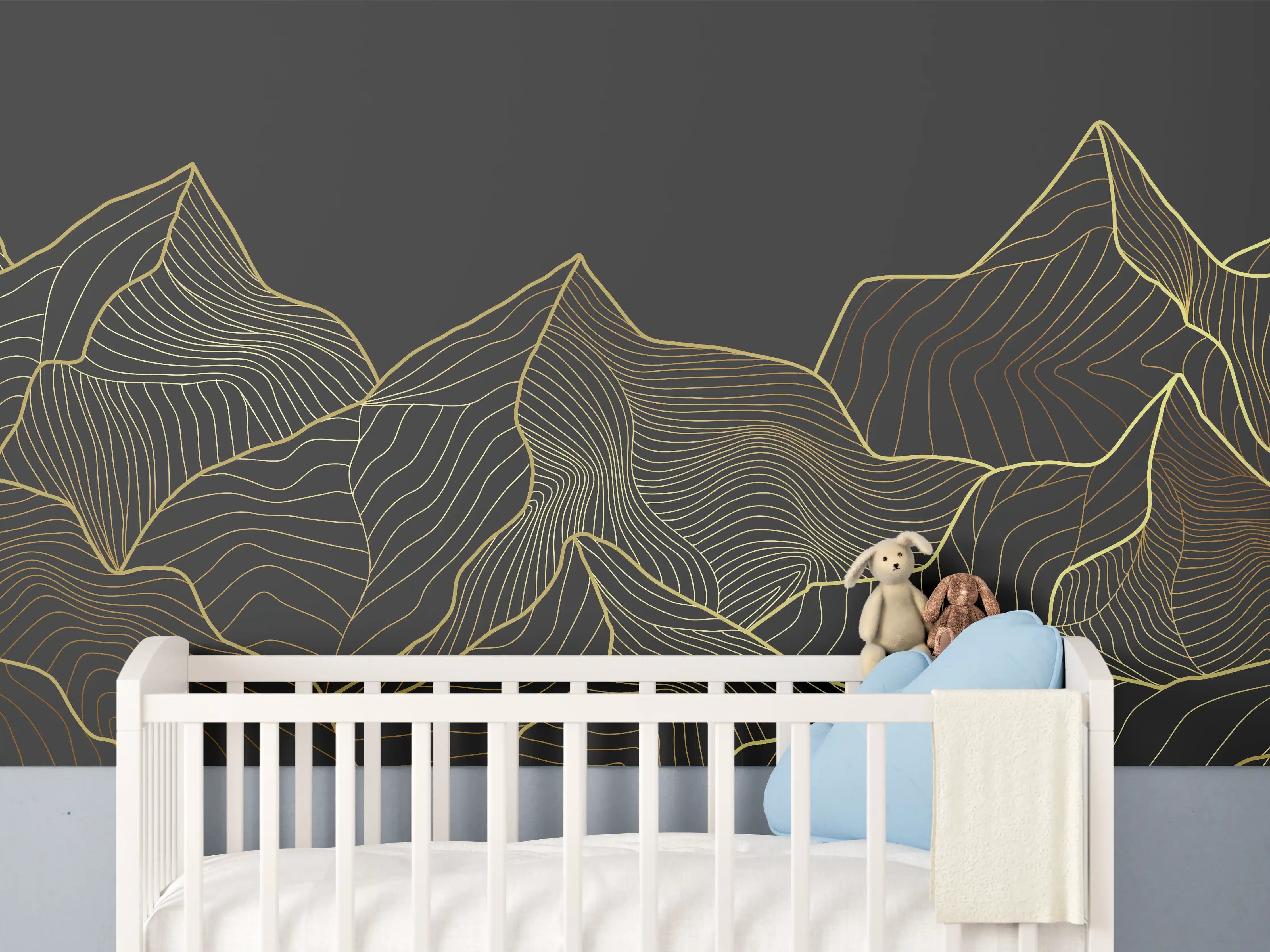 Babyzimmer Wandgestaltung - Berglinien Gold Schwarz