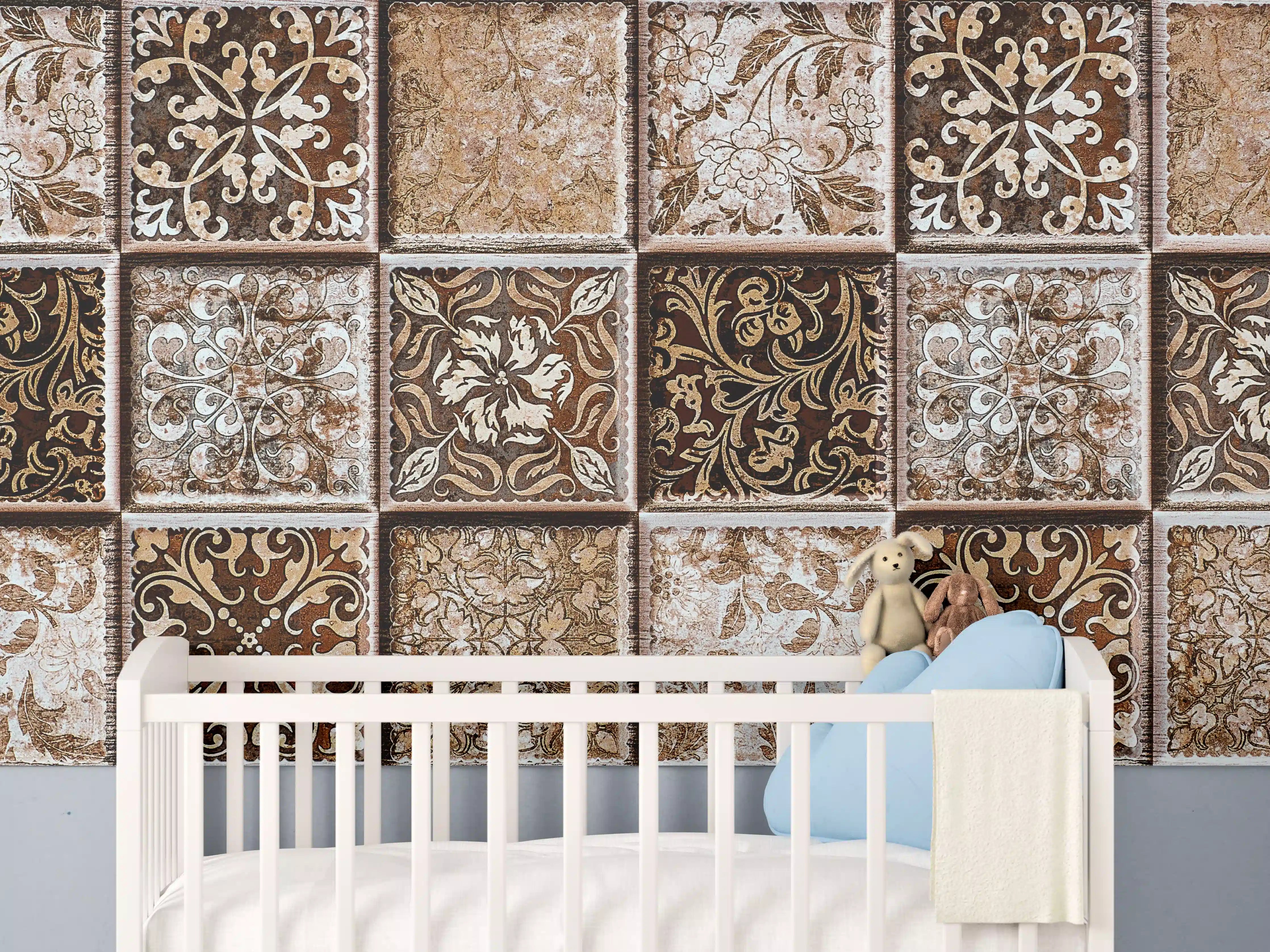 Babyzimmer Wandgestaltung - Bernsteinfarbene Fliesen mit Muster und Textur