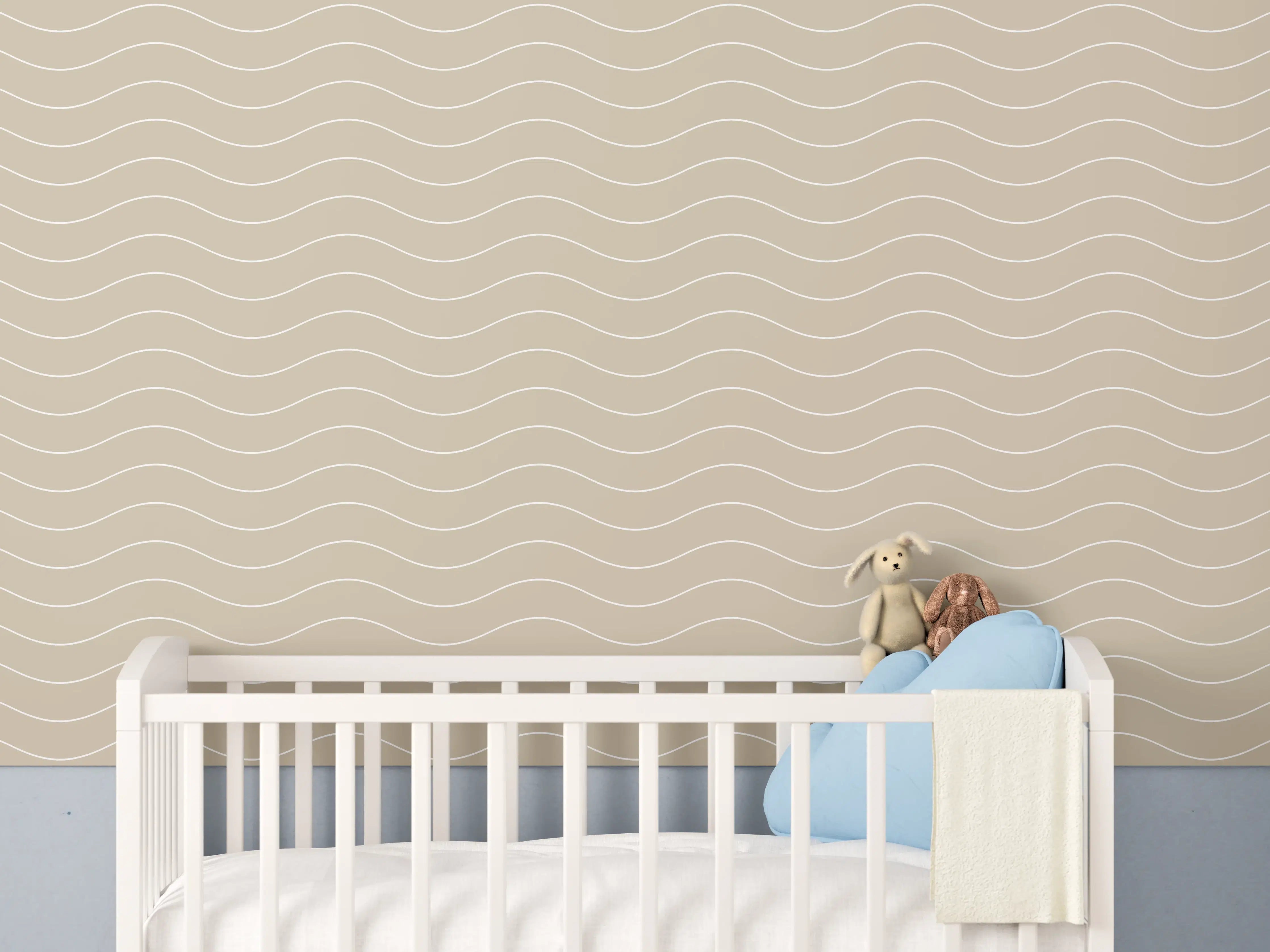 Babyzimmer Wandgestaltung - Beruhigende Wasserwelle in sanften Beige-Tönen