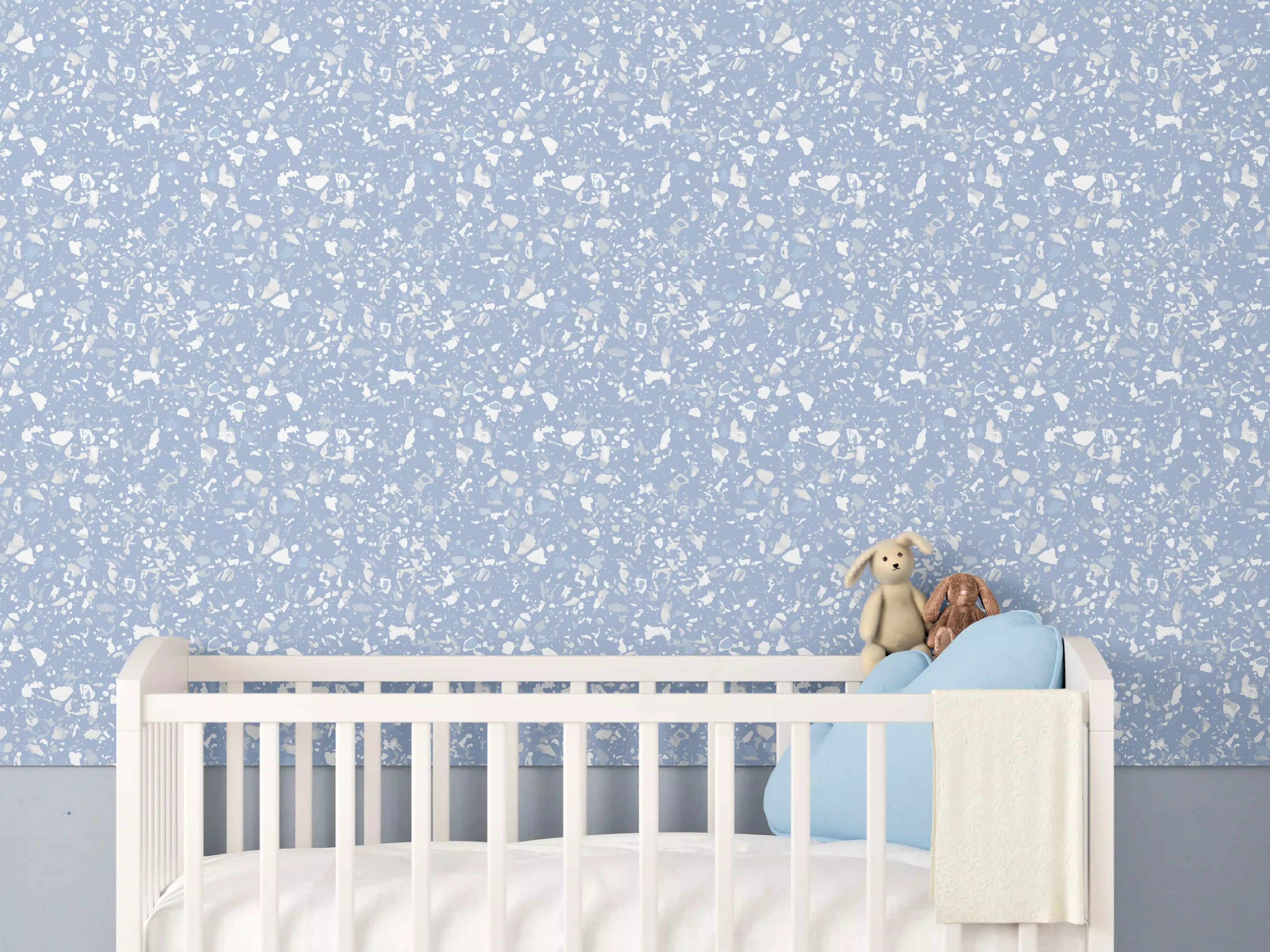 Babyzimmer Wandgestaltung - Beruhigende blaue Terrazzo-Optik