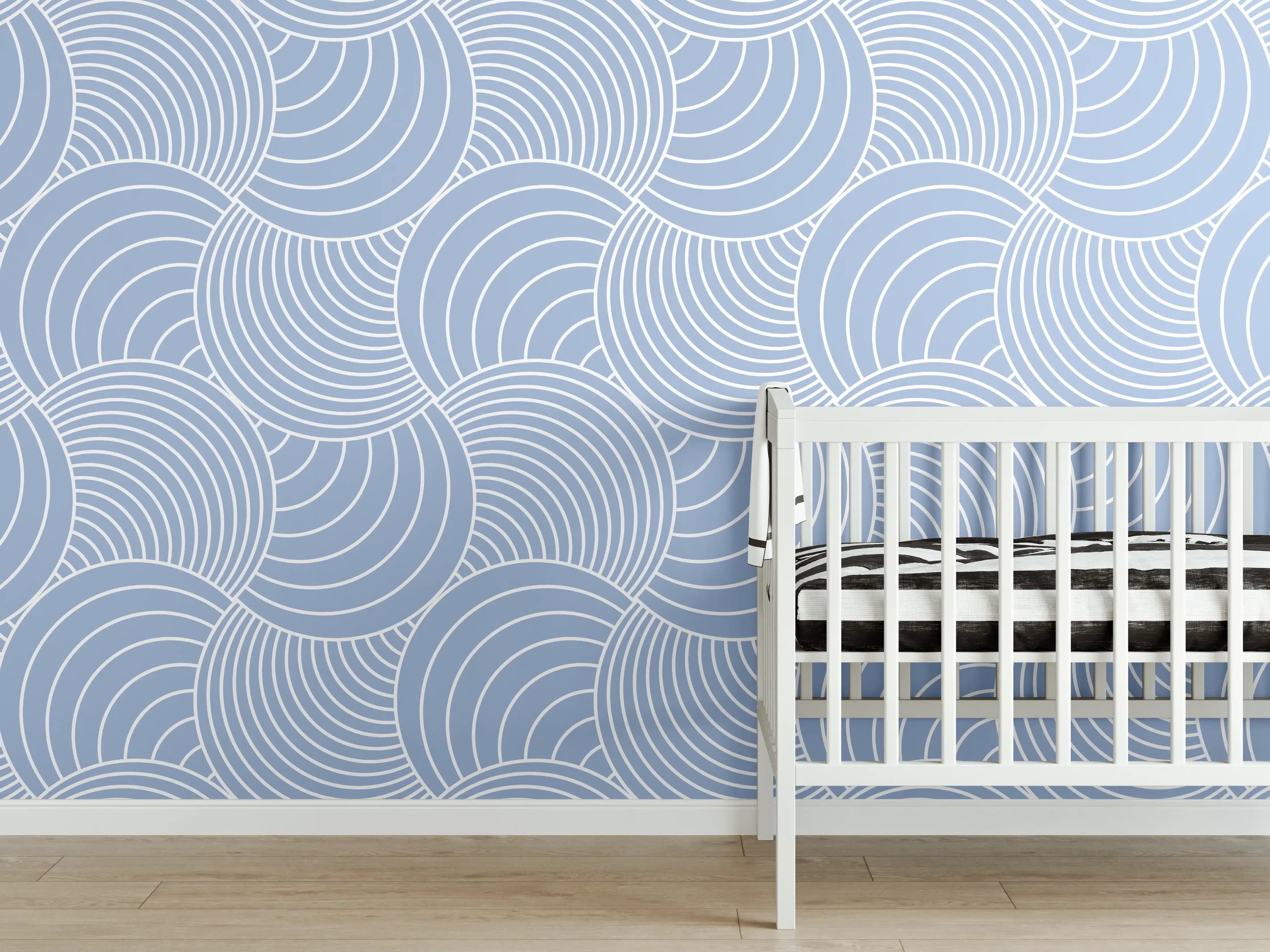 Babyzimmer Wandgestaltung - Beruhigendes Blau-Wellendes Design