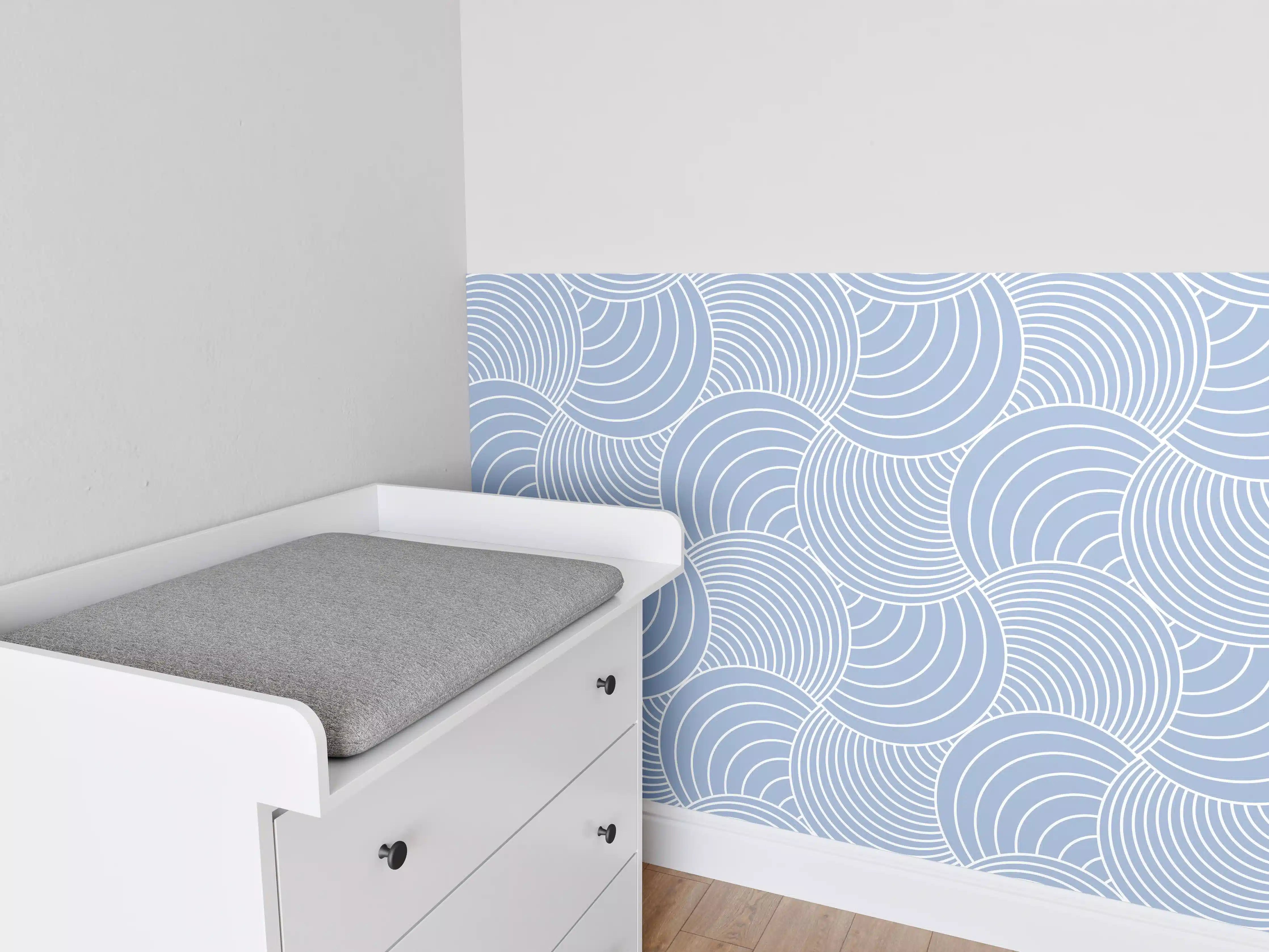 Babyzimmer Wandgestaltung - Beruhigendes Blau-Wellendes Design