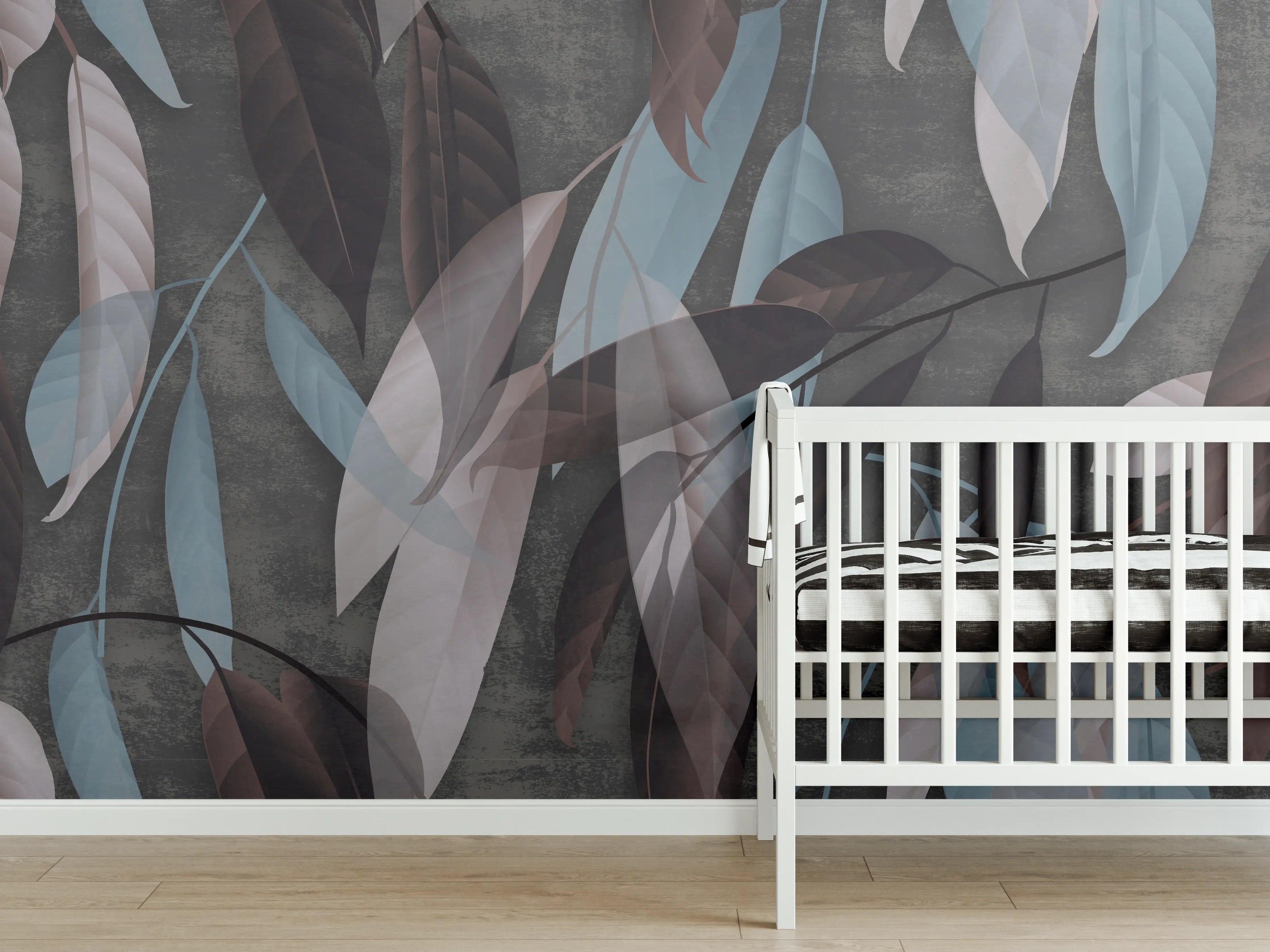 Babyzimmer Wandgestaltung - Beton Tapete Herbstlaub