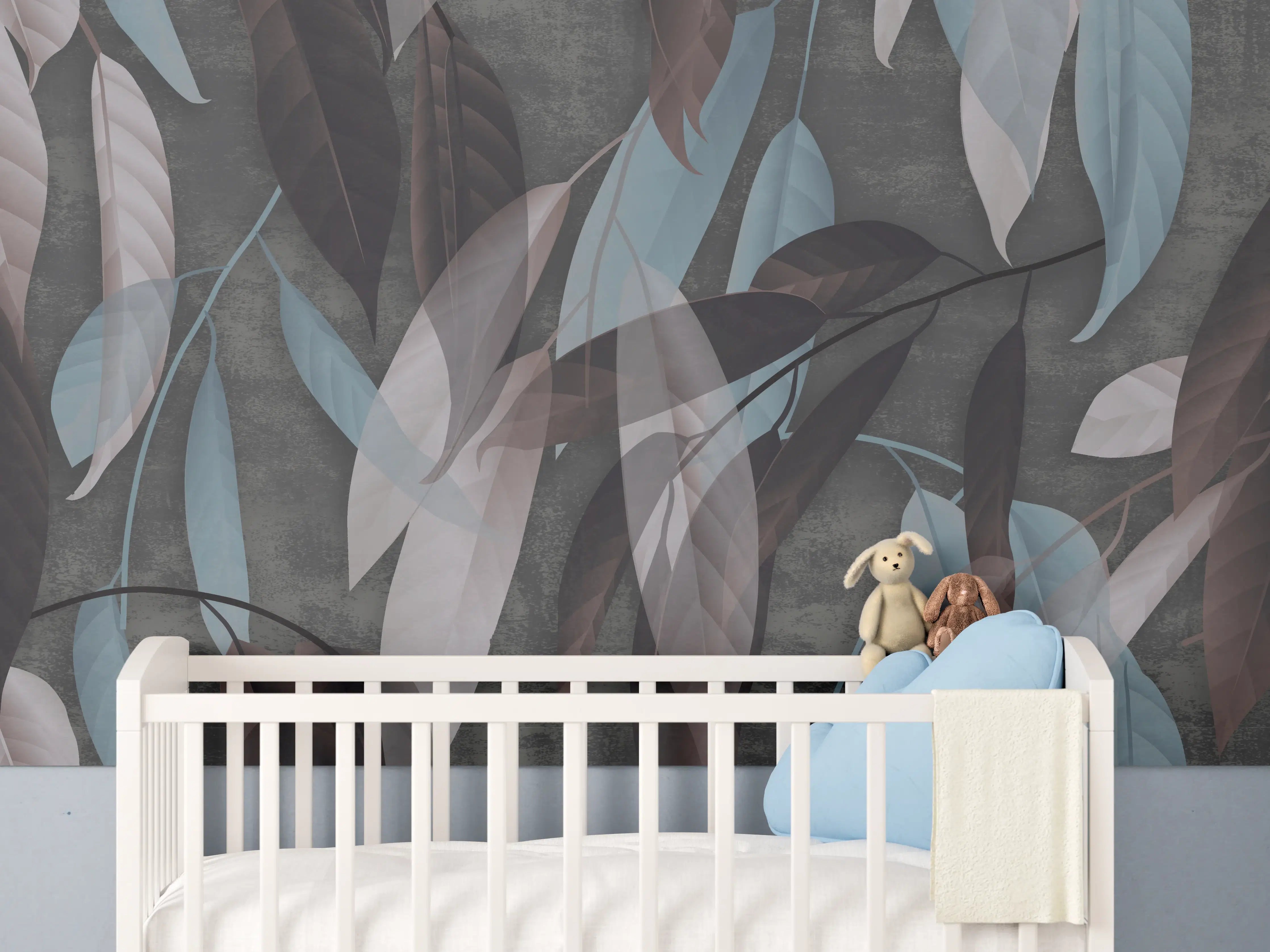 Babyzimmer Wandgestaltung - Beton Tapete Herbstlaub