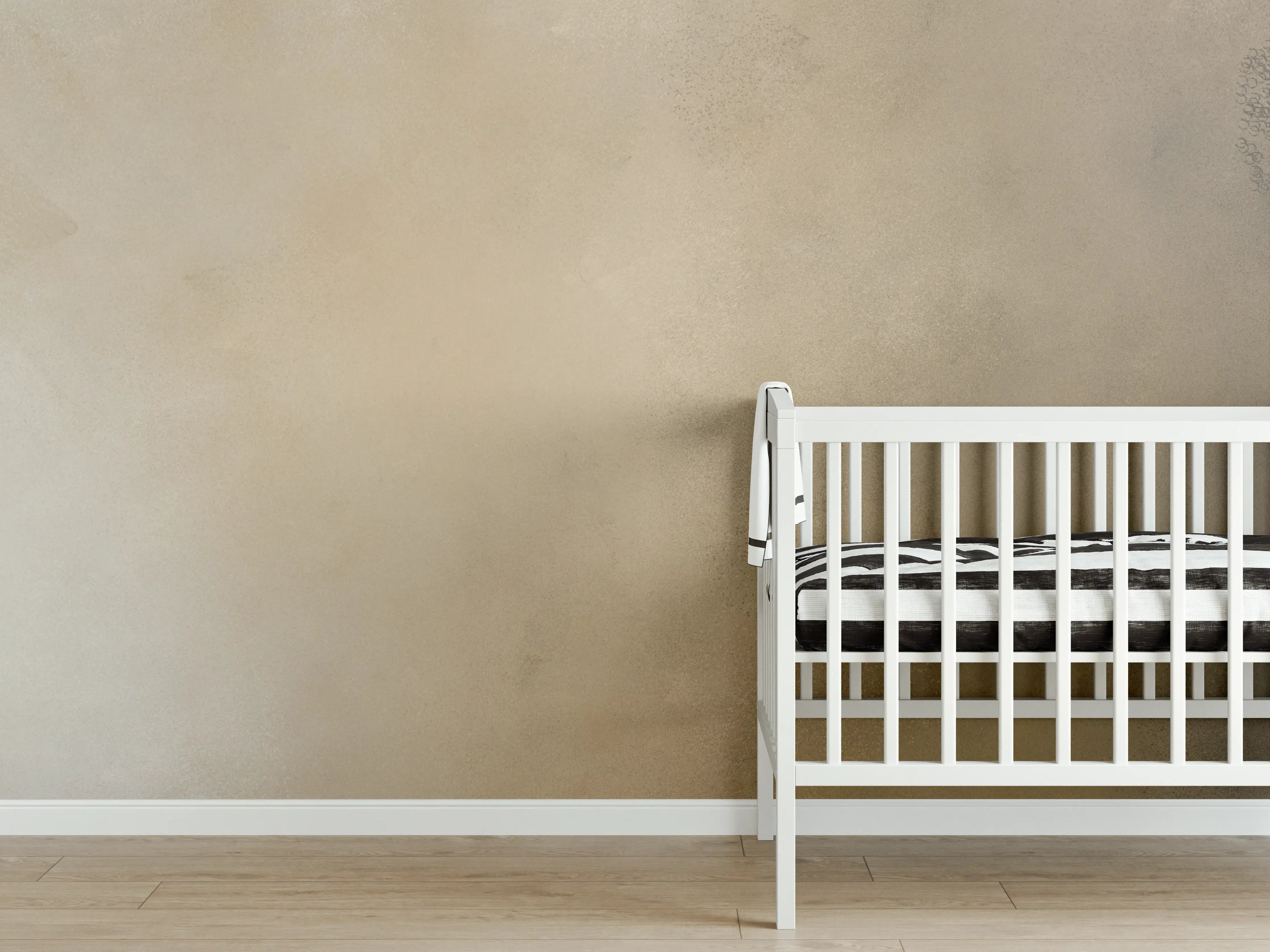 Babyzimmer Wandgestaltung - Betonoptik mit Grau- und Beigetönen