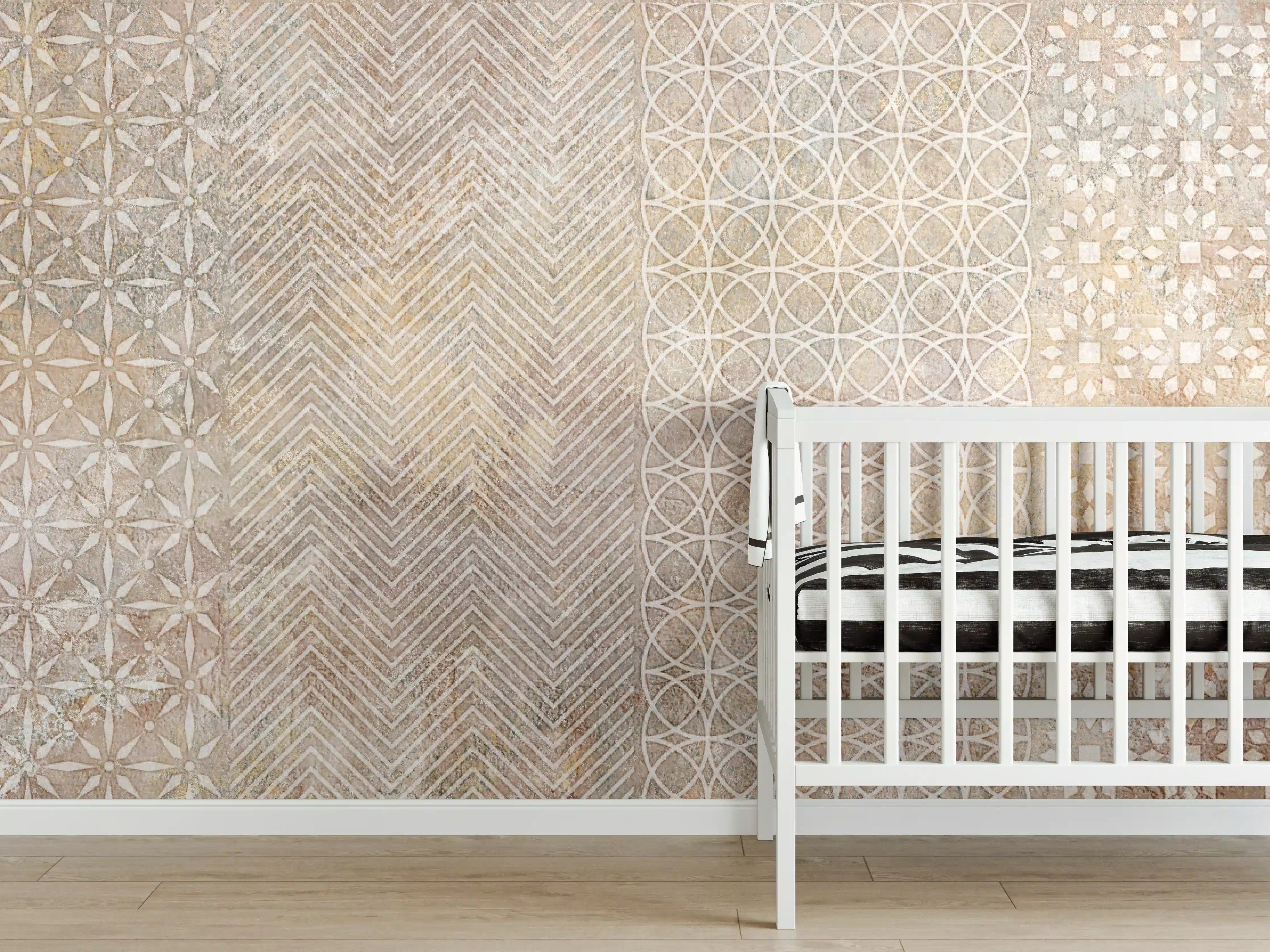 Babyzimmer Wandgestaltung - Betonstein Mosaikfliesen Zement