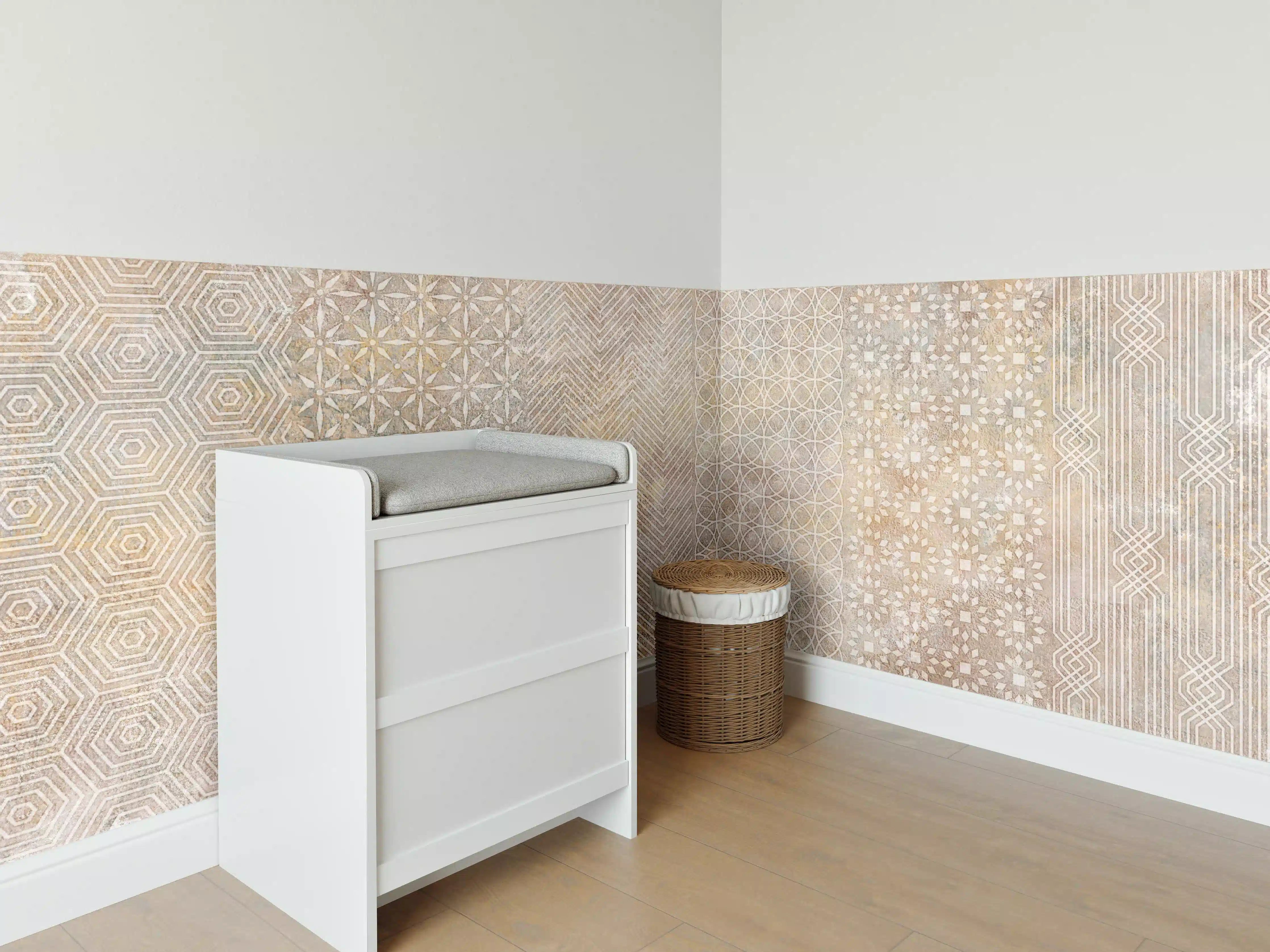 Babyzimmer Wandgestaltung - Betonstein Mosaikfliesen Zement