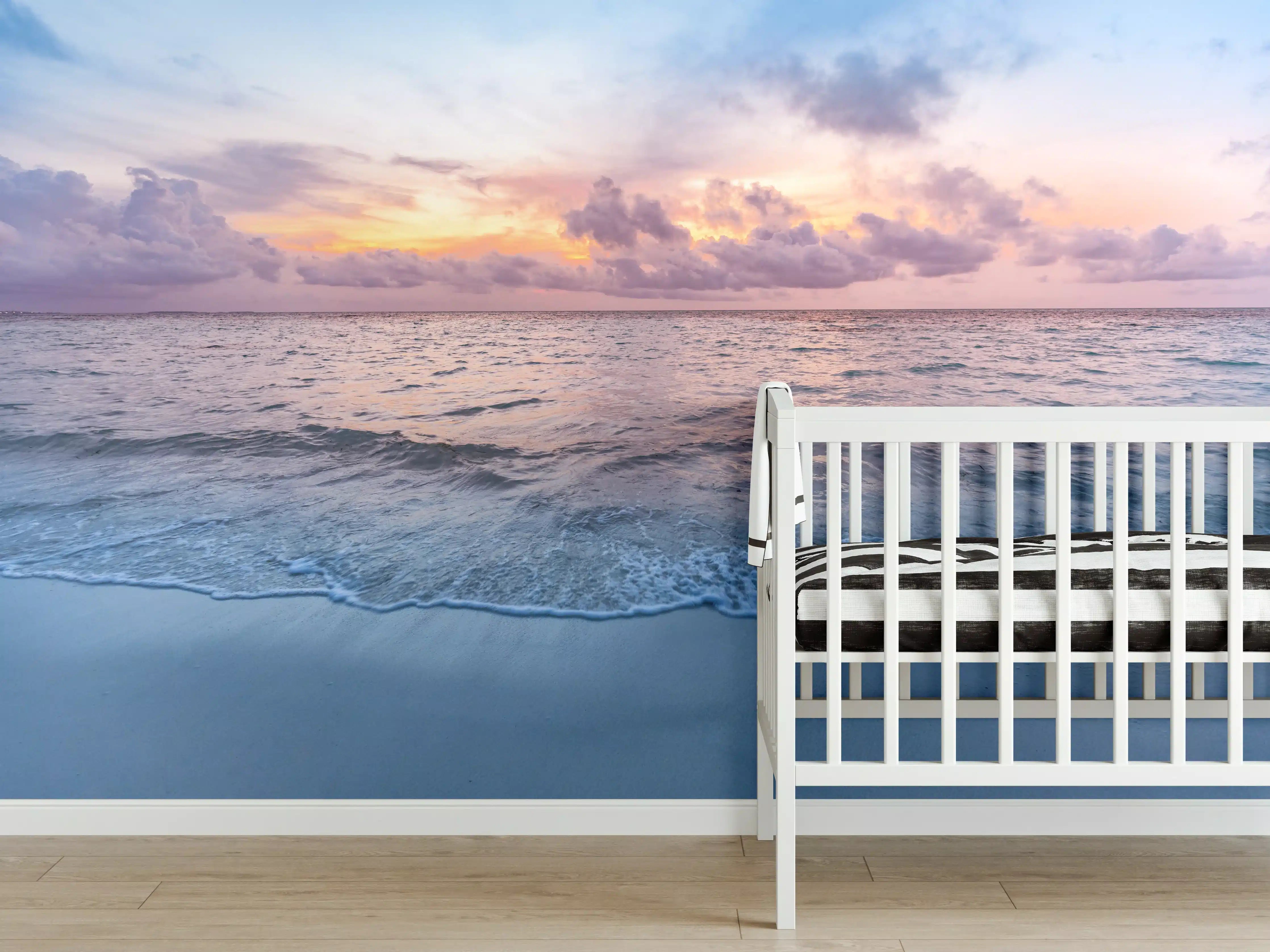 Babyzimmer Wandgestaltung - Bewölkter Sonnenuntergang am Strand