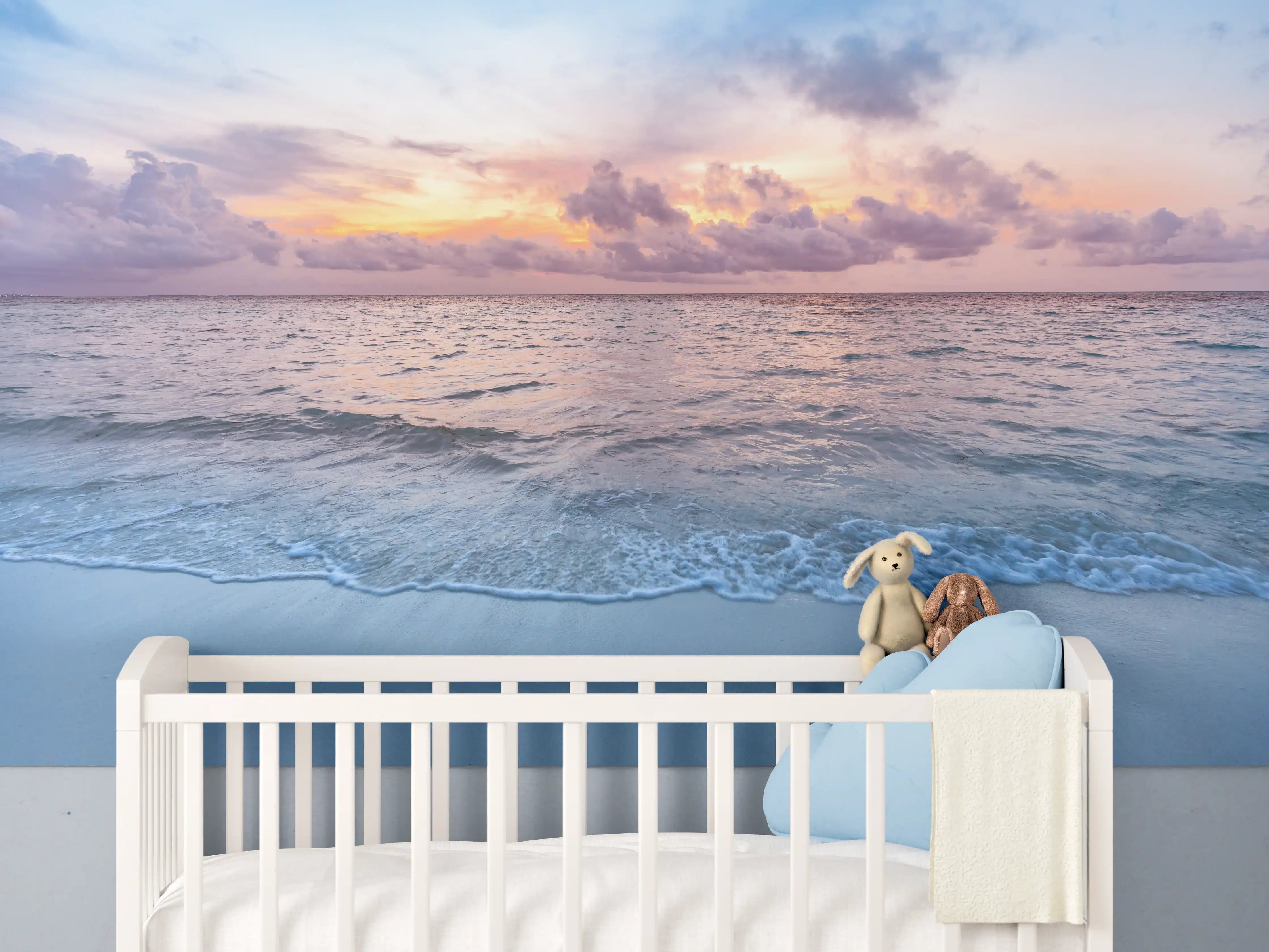 Babyzimmer Wandgestaltung - Bewölkter Sonnenuntergang am Strand