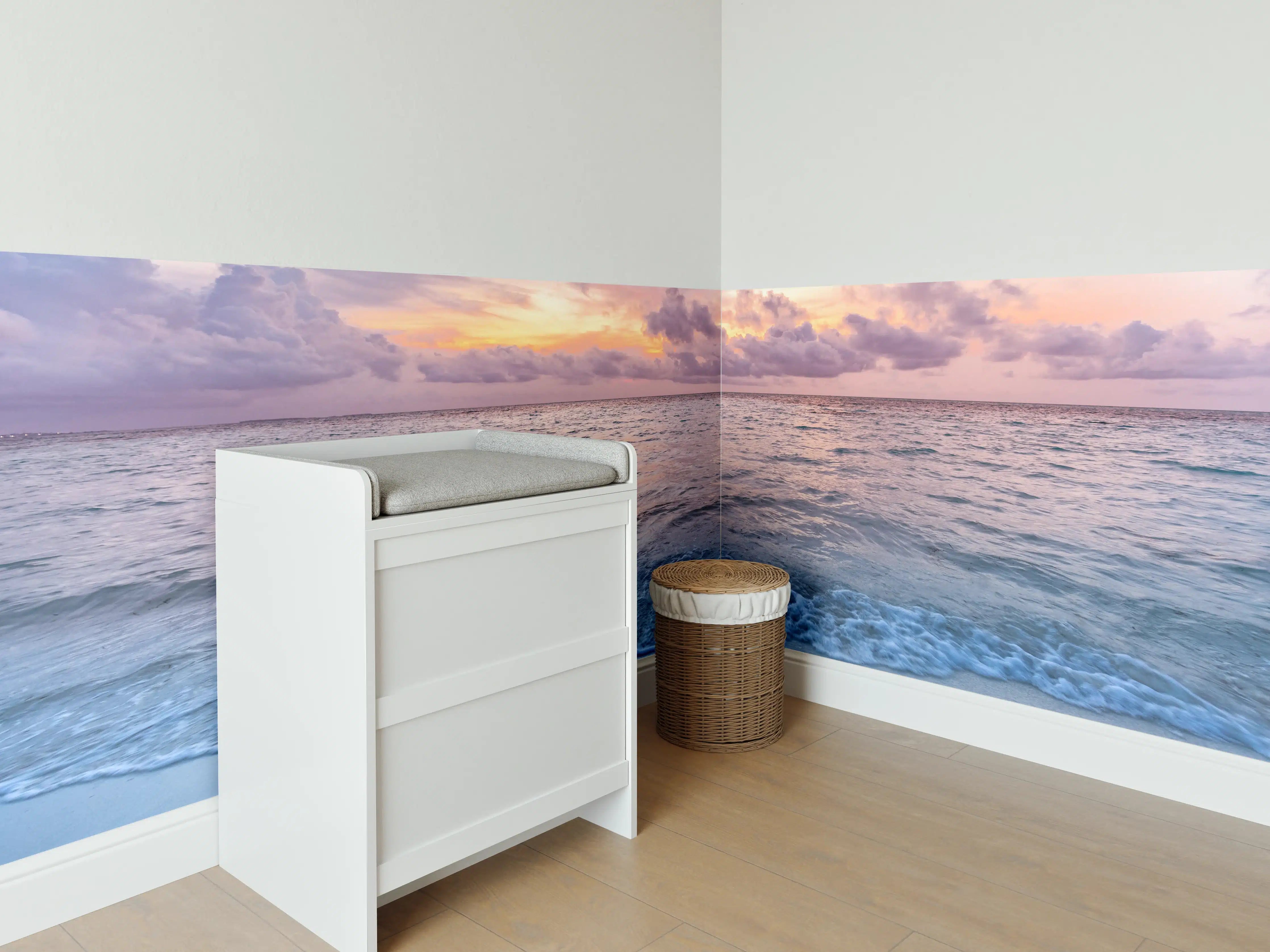 Babyzimmer Wandgestaltung - Bewölkter Sonnenuntergang am Strand