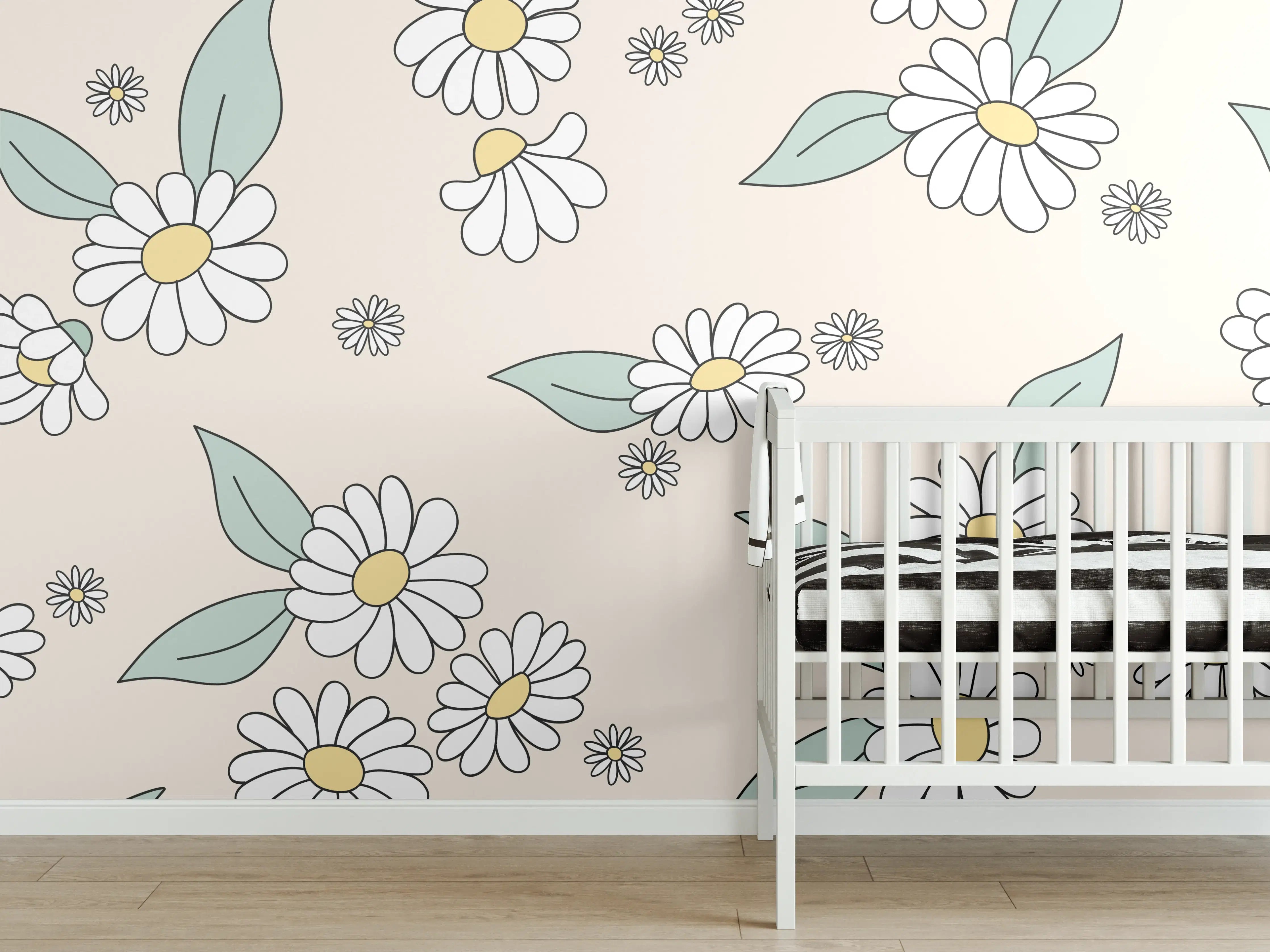 Babyzimmer Wandgestaltung - Bezaubernde Blumenmuster in zarten Farben