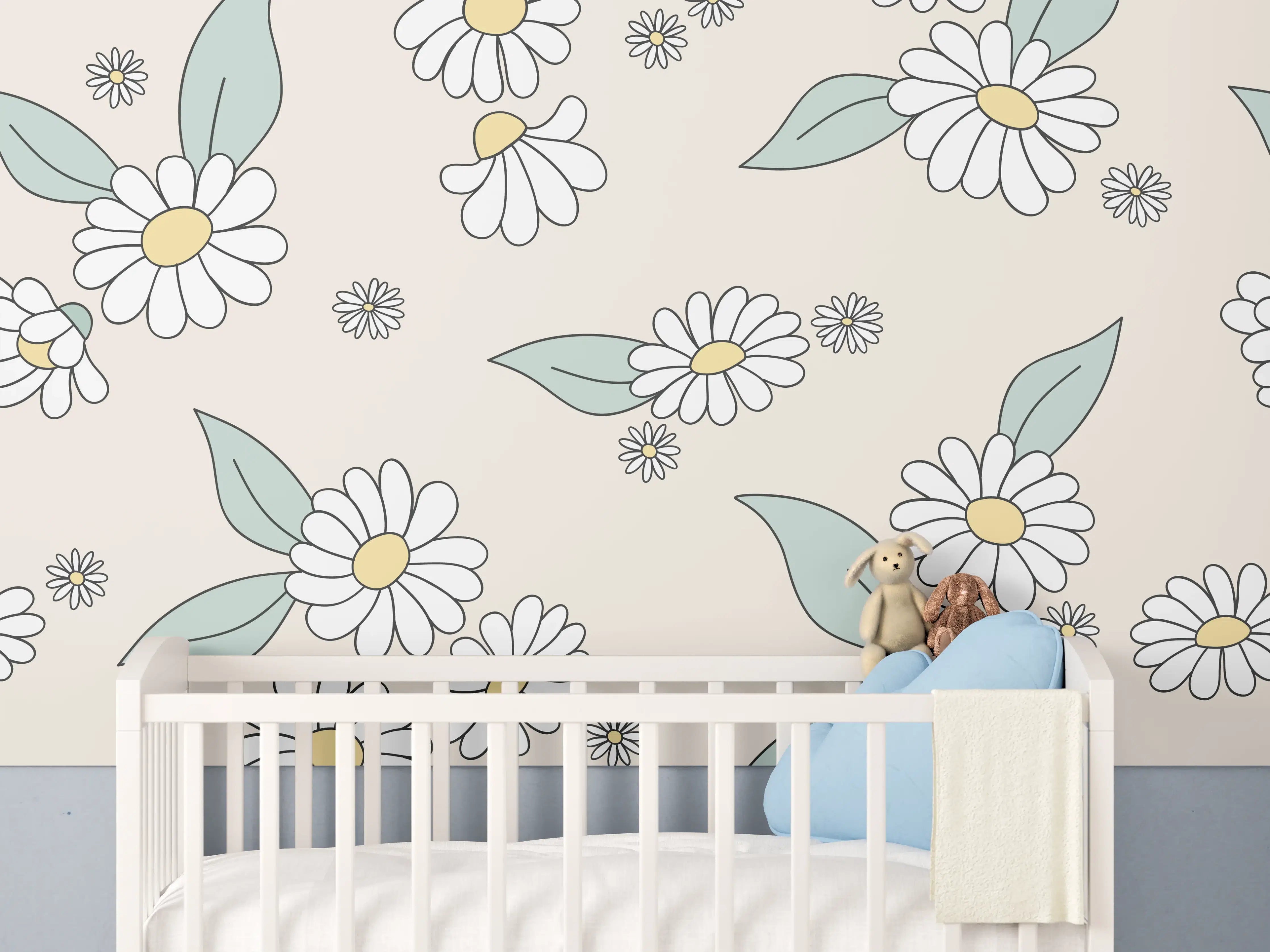 Babyzimmer Wandgestaltung - Bezaubernde Blumenmuster in zarten Farben