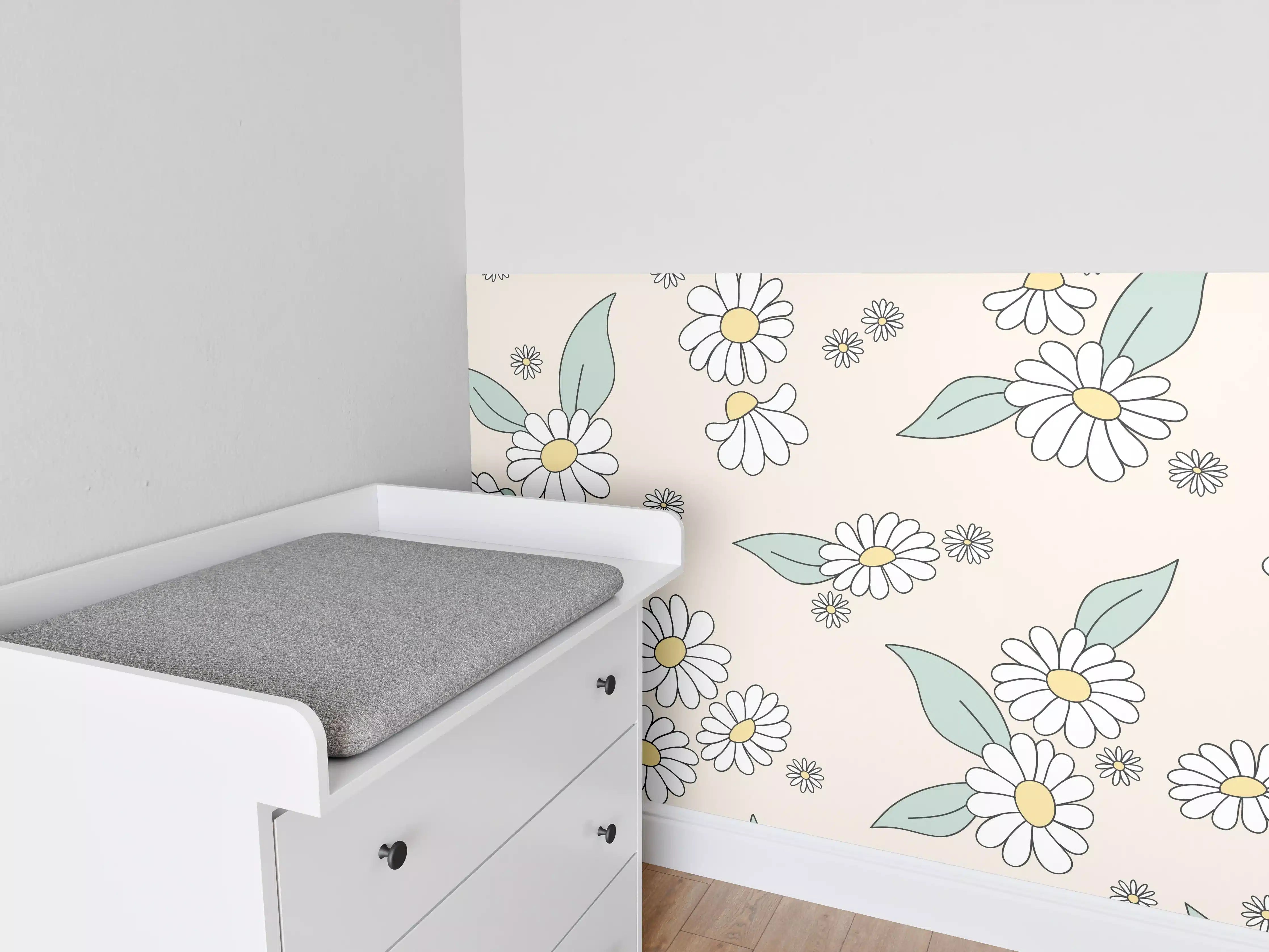 Babyzimmer Wandgestaltung - Bezaubernde Blumenmuster in zarten Farben
