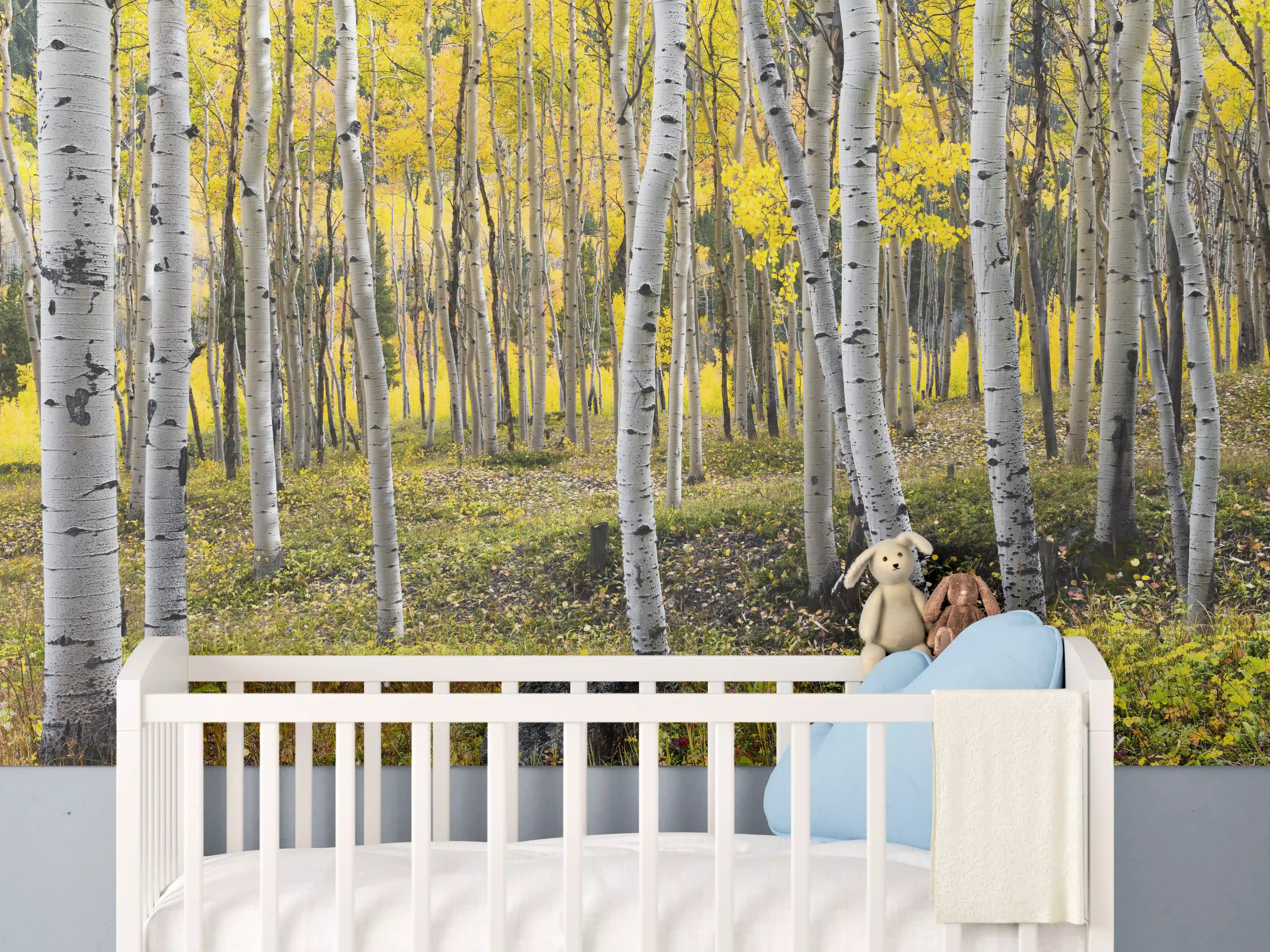 Babyzimmer Wandgestaltung - Birken im Herbst