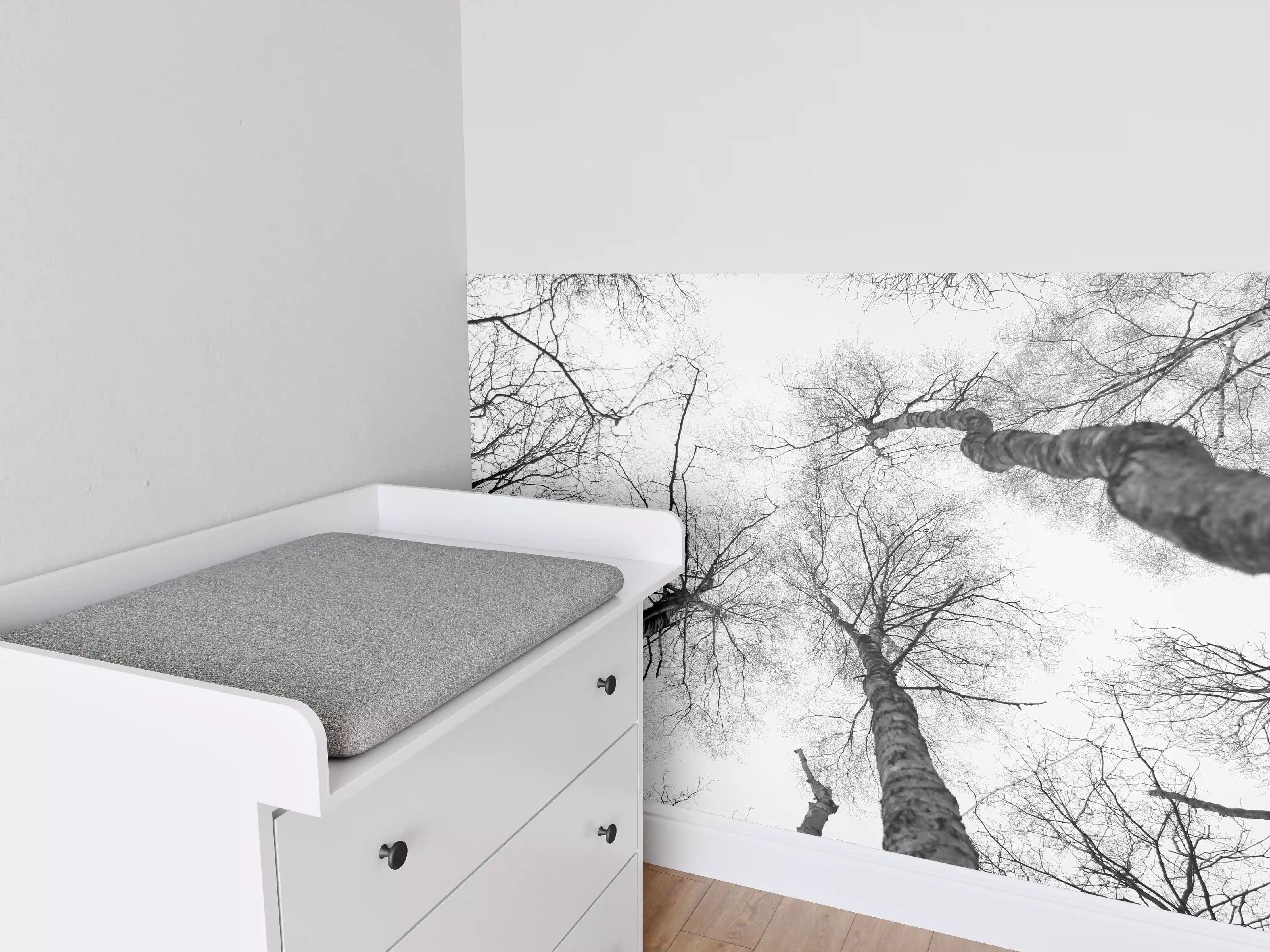 Babyzimmer Wandgestaltung - Birken im Winter von unten