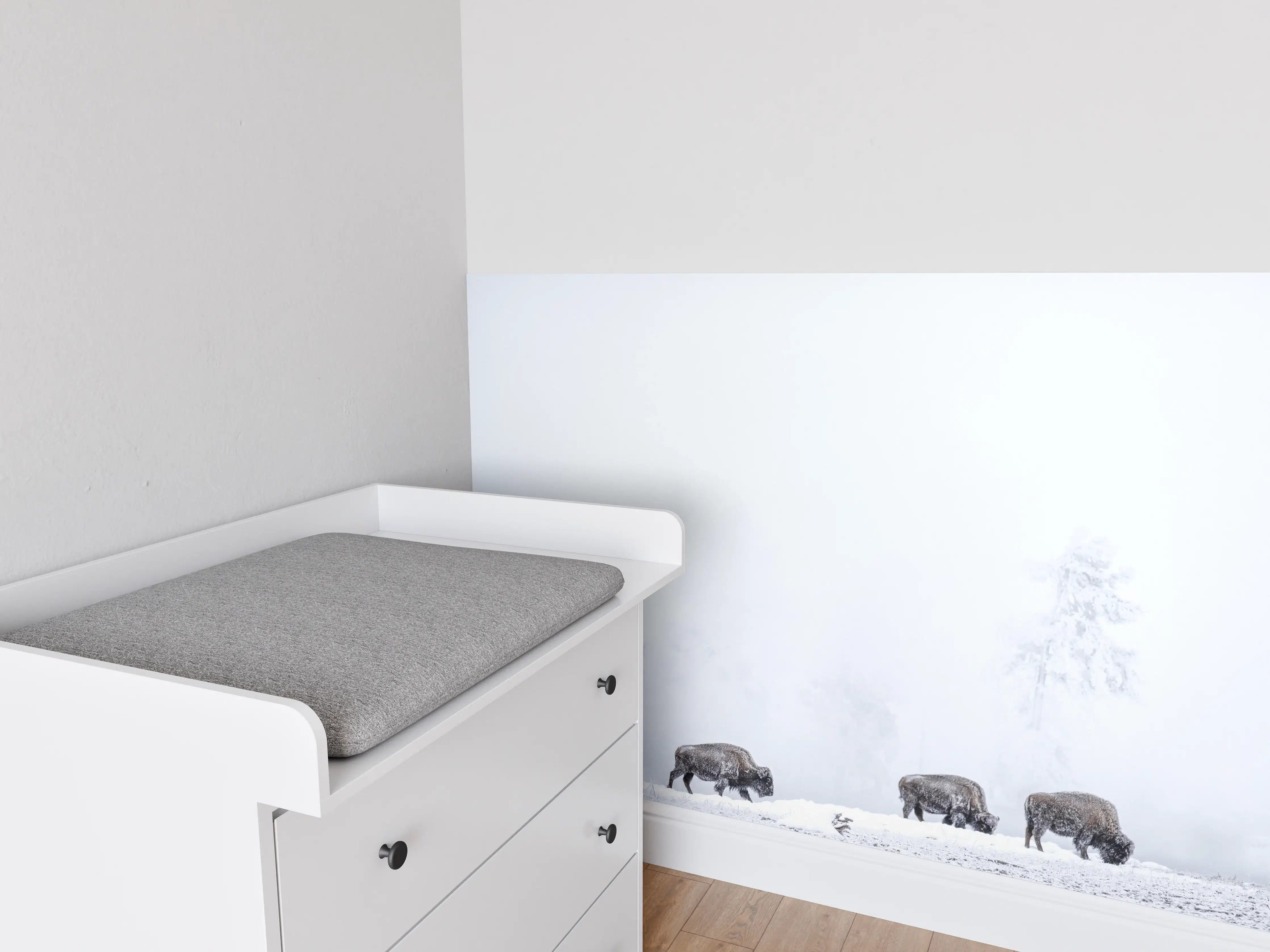 Babyzimmer Wandgestaltung - Bisons im kalten Wald