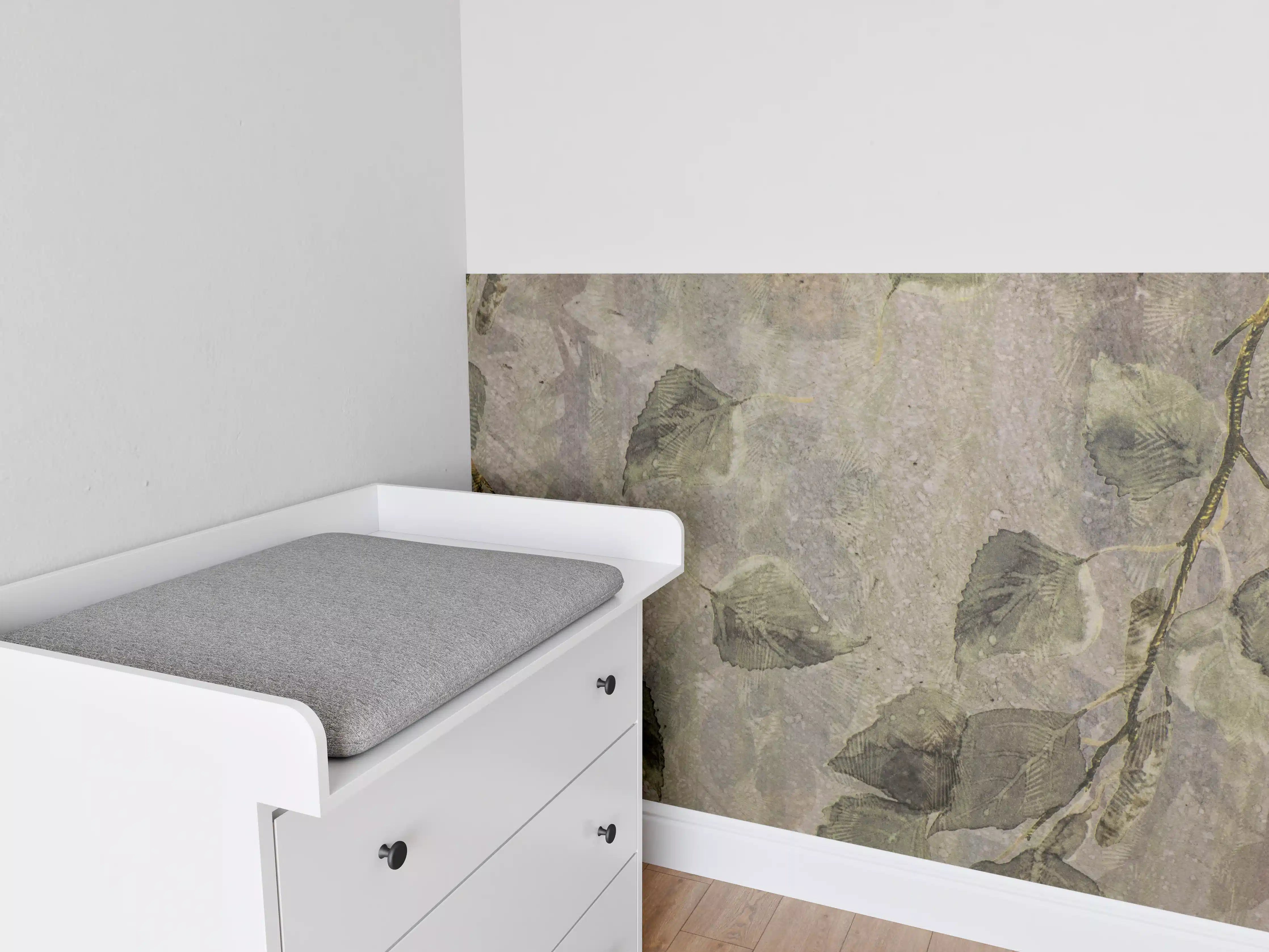 Babyzimmer Wandgestaltung - Blätter-Dekor Fliesen Grau