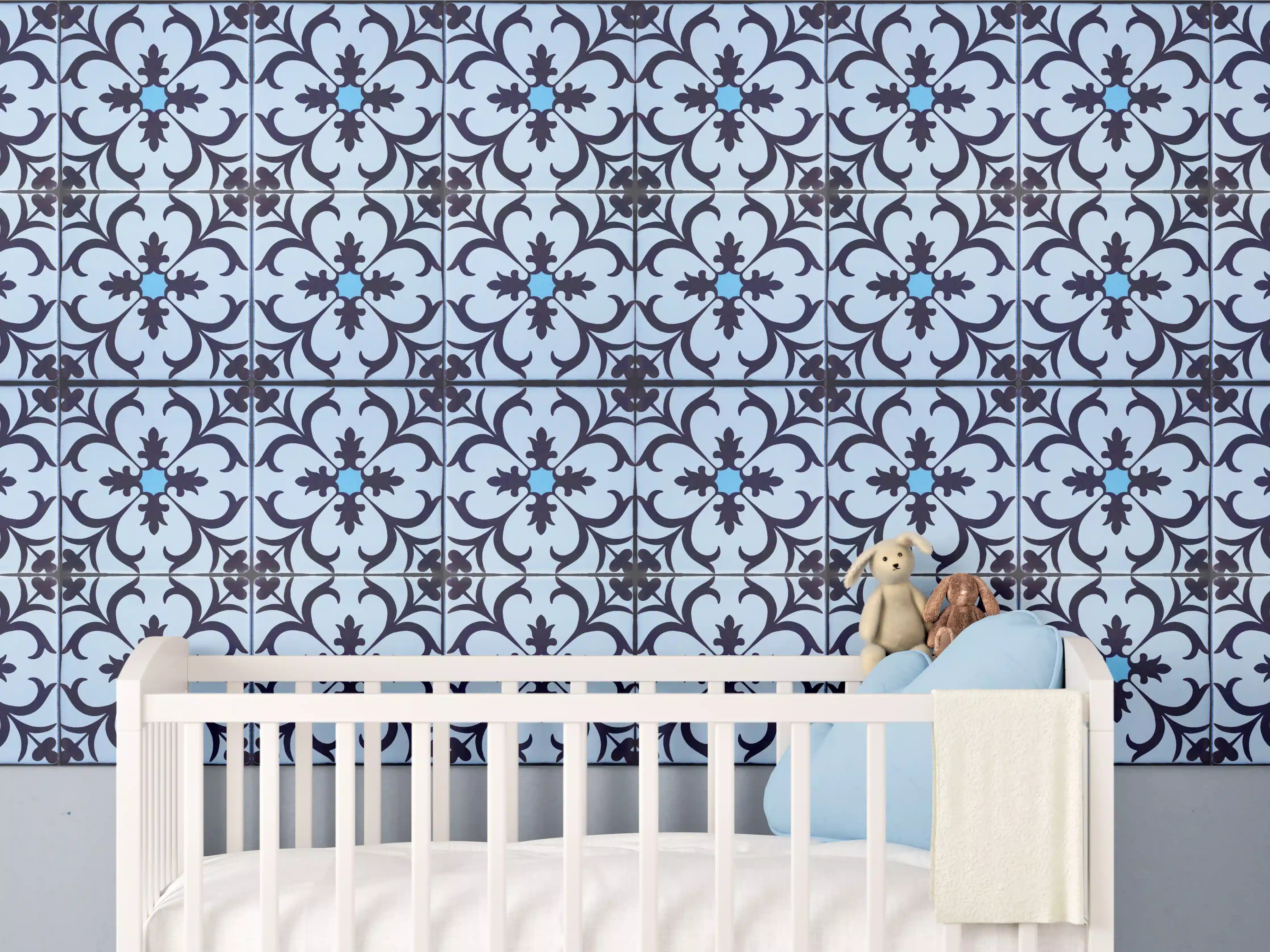 Babyzimmer Wandgestaltung - Bläulich traditionelles Mosaik Motiv